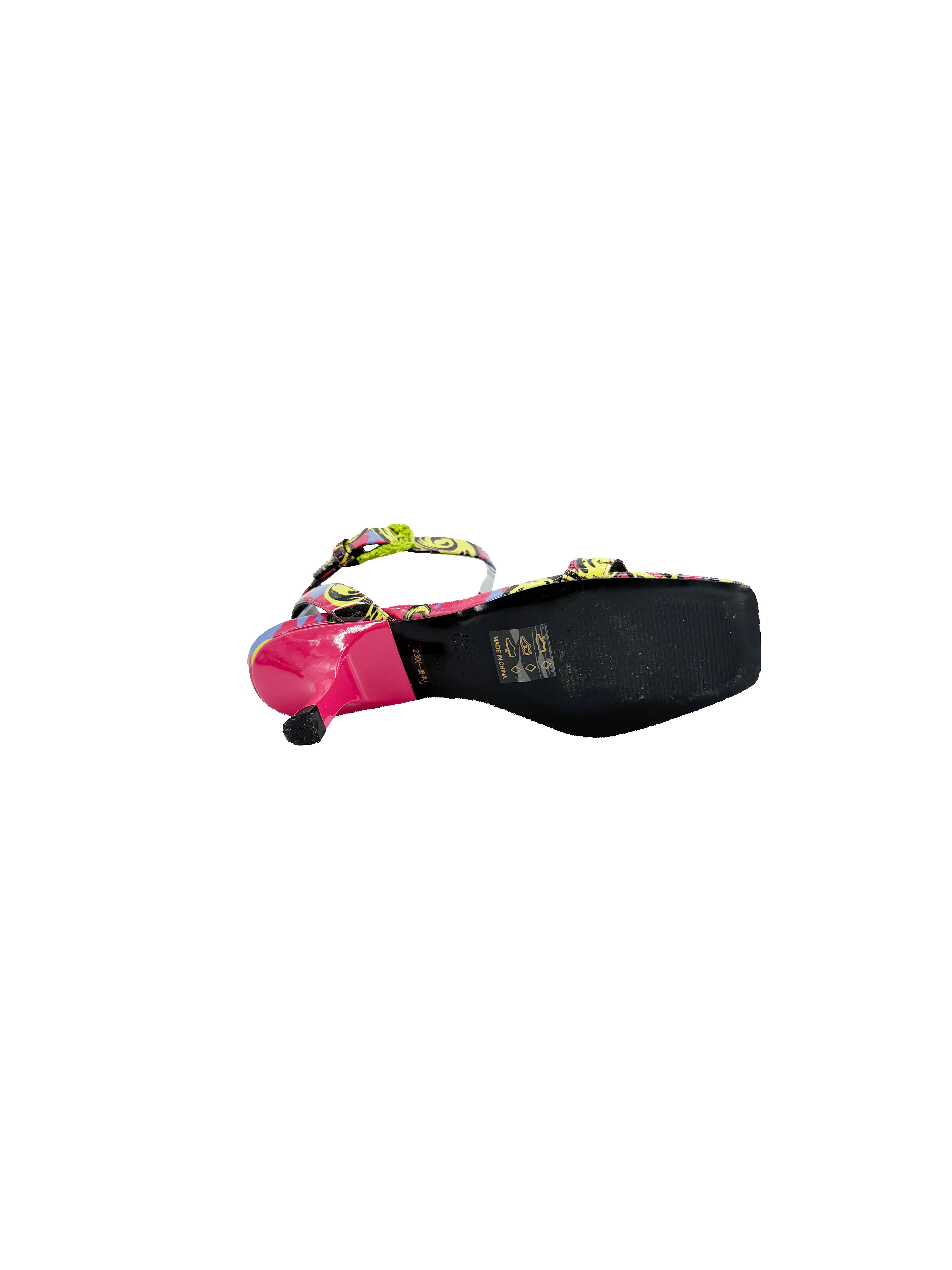 Versace Jeans Couture multi color strappy kitten heel sandals size 37 (7) BOX