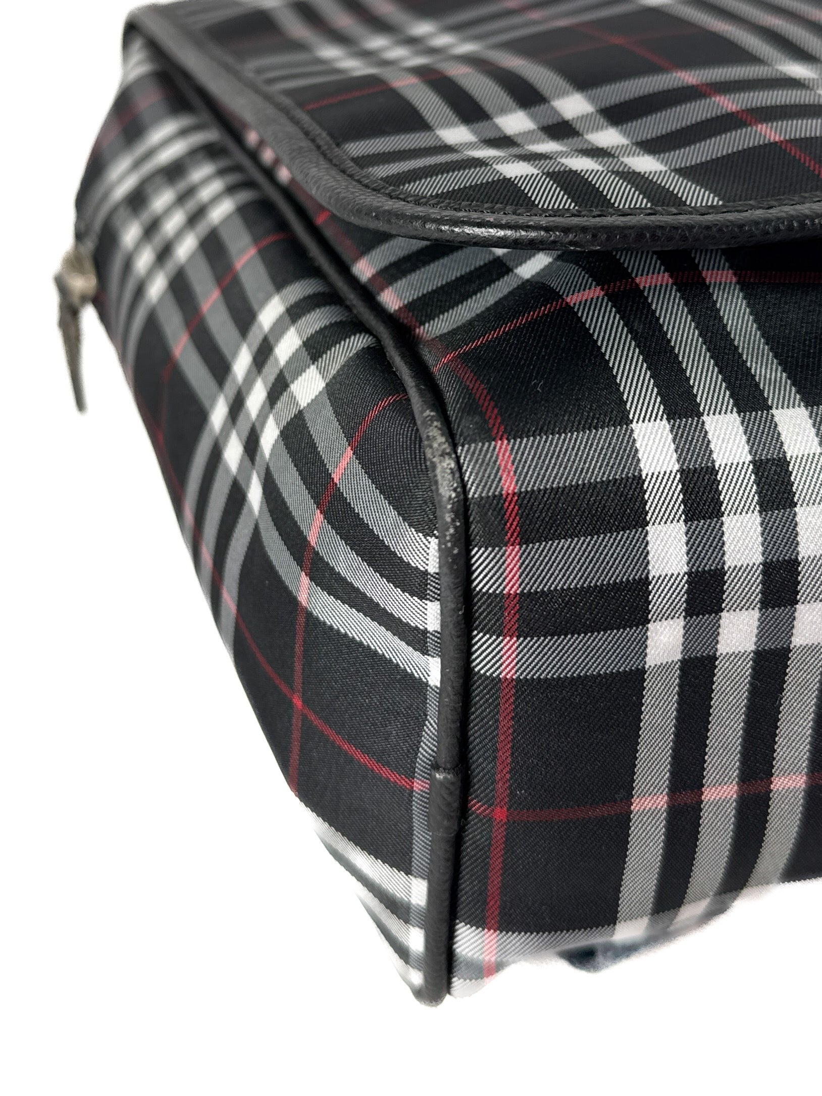 Burberry black, white, red plaid nylon backpack