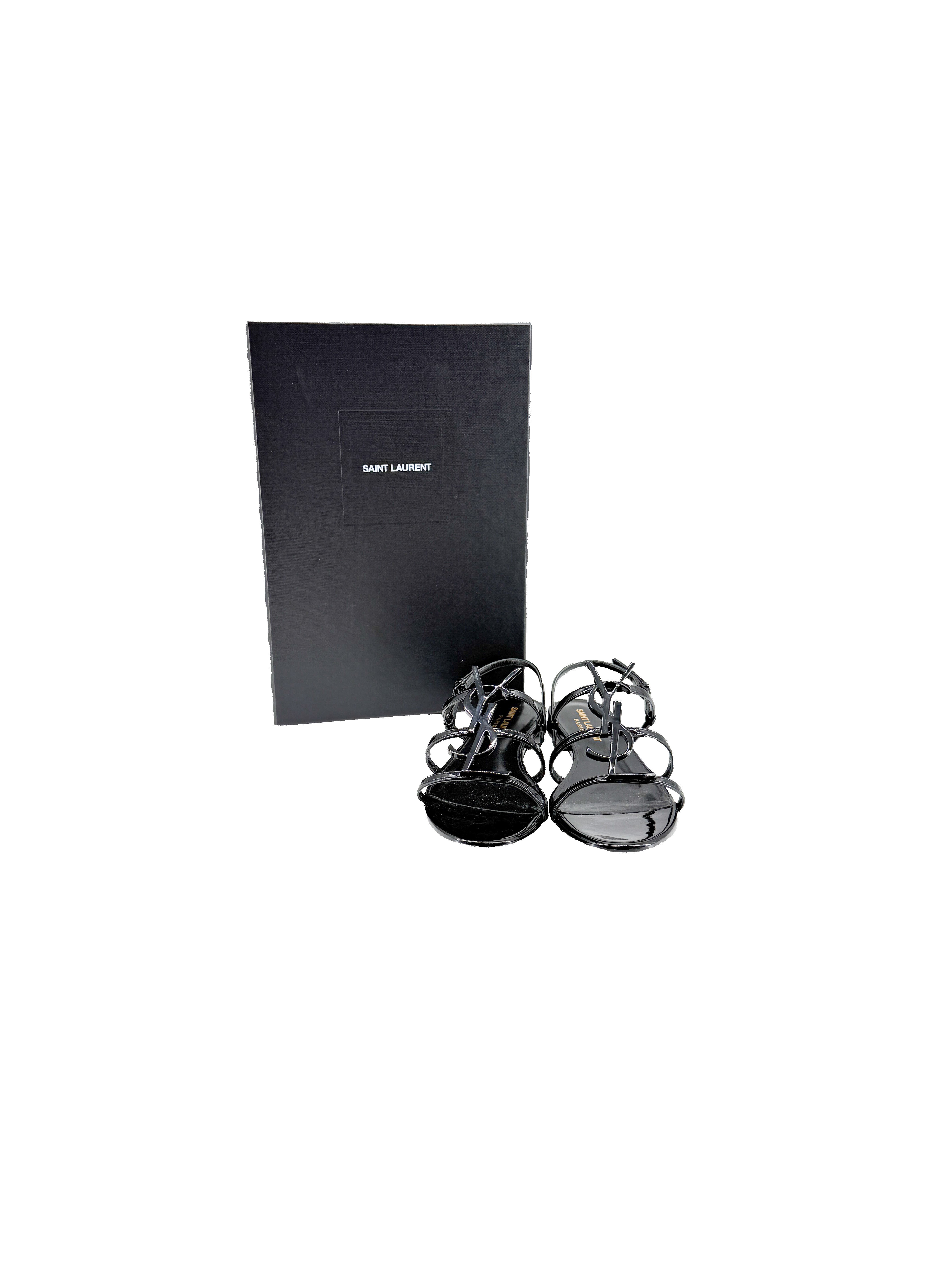Saint Laurent black patent Cassandre sandals size 37 (7) BOX