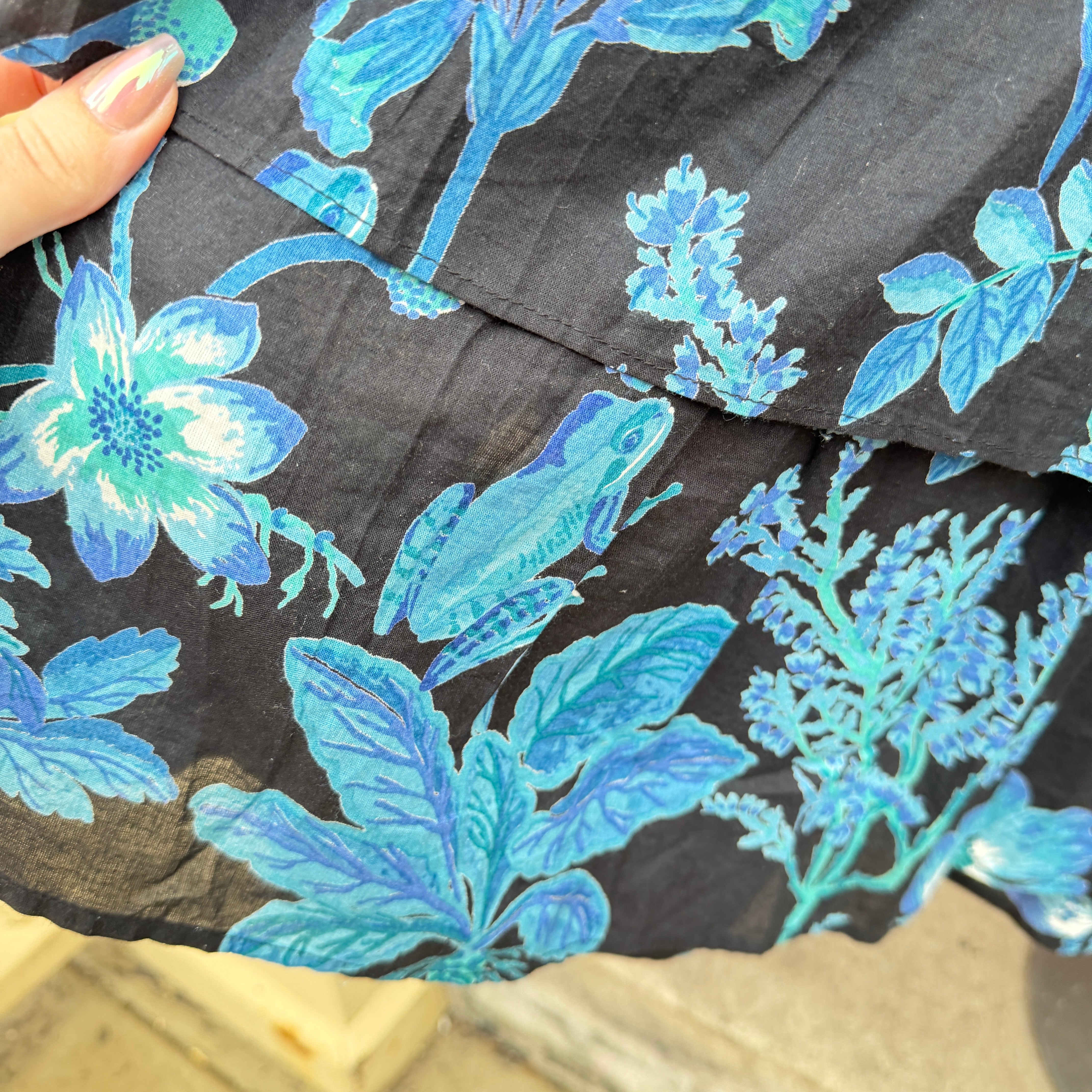 Banjanan black blue bird print dress size M