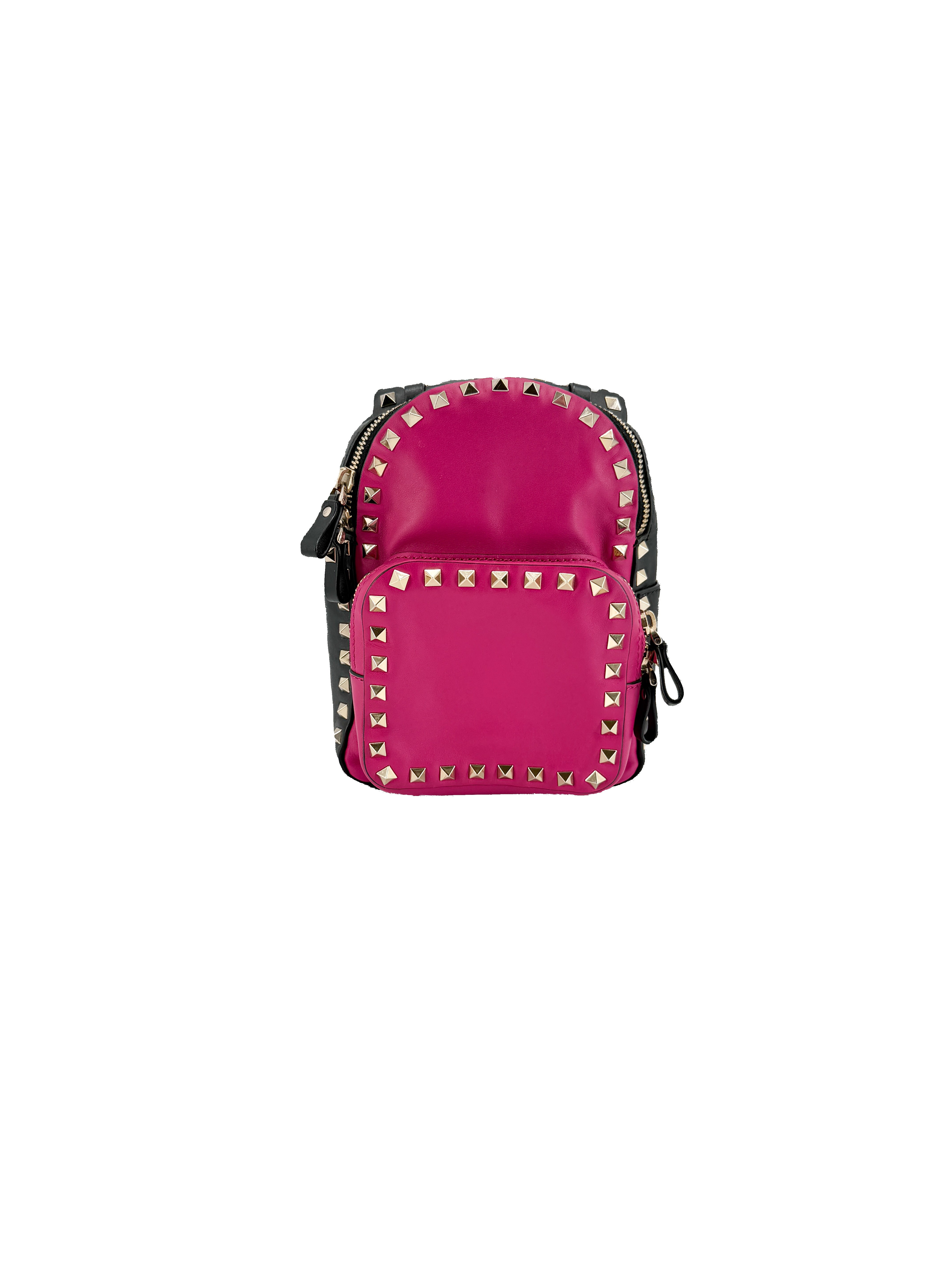 Valentino pink, black rockstud mini leather backpack