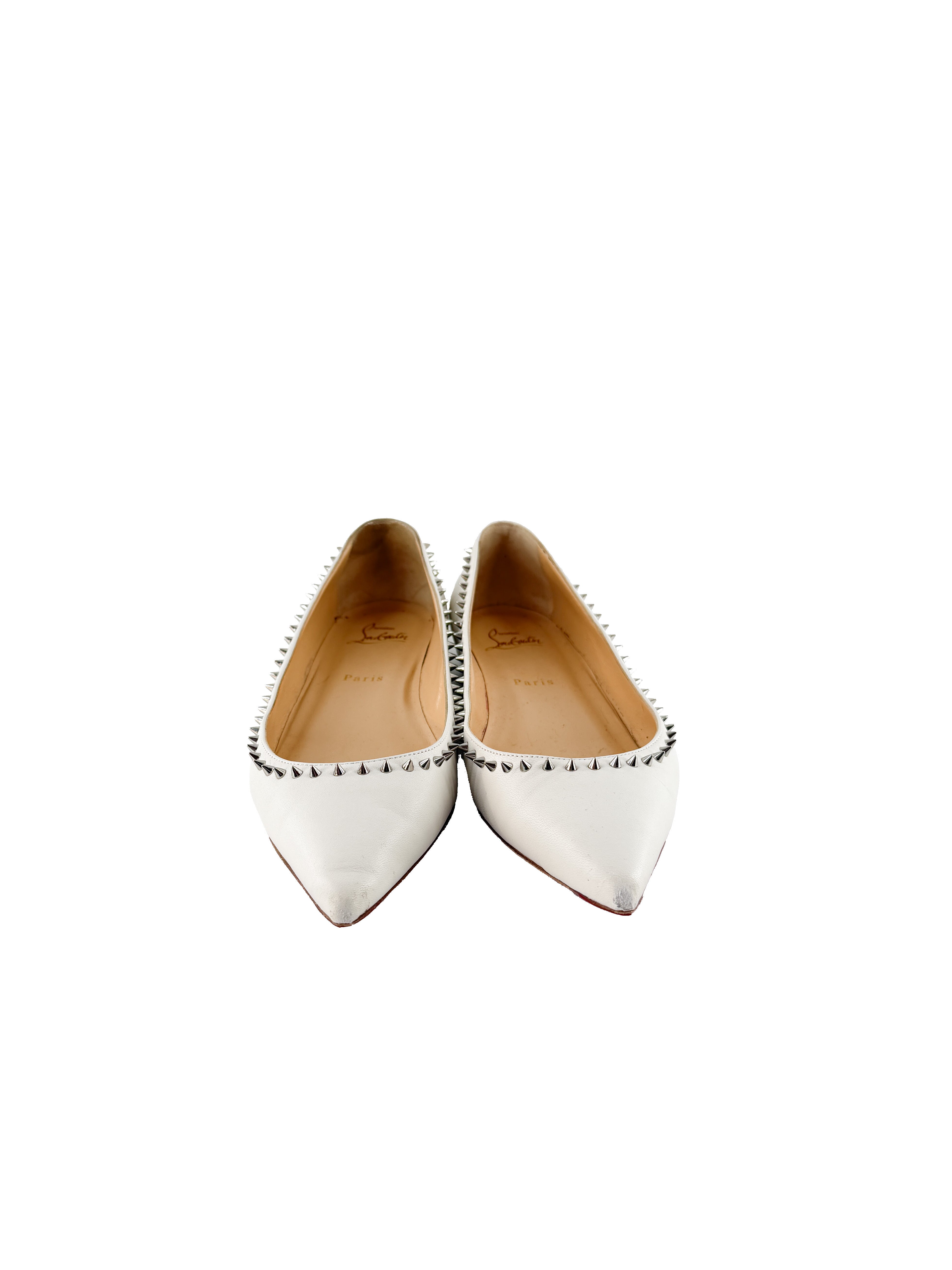 Christian Louboutin white studded Anjalina flat size 39.5 BOX