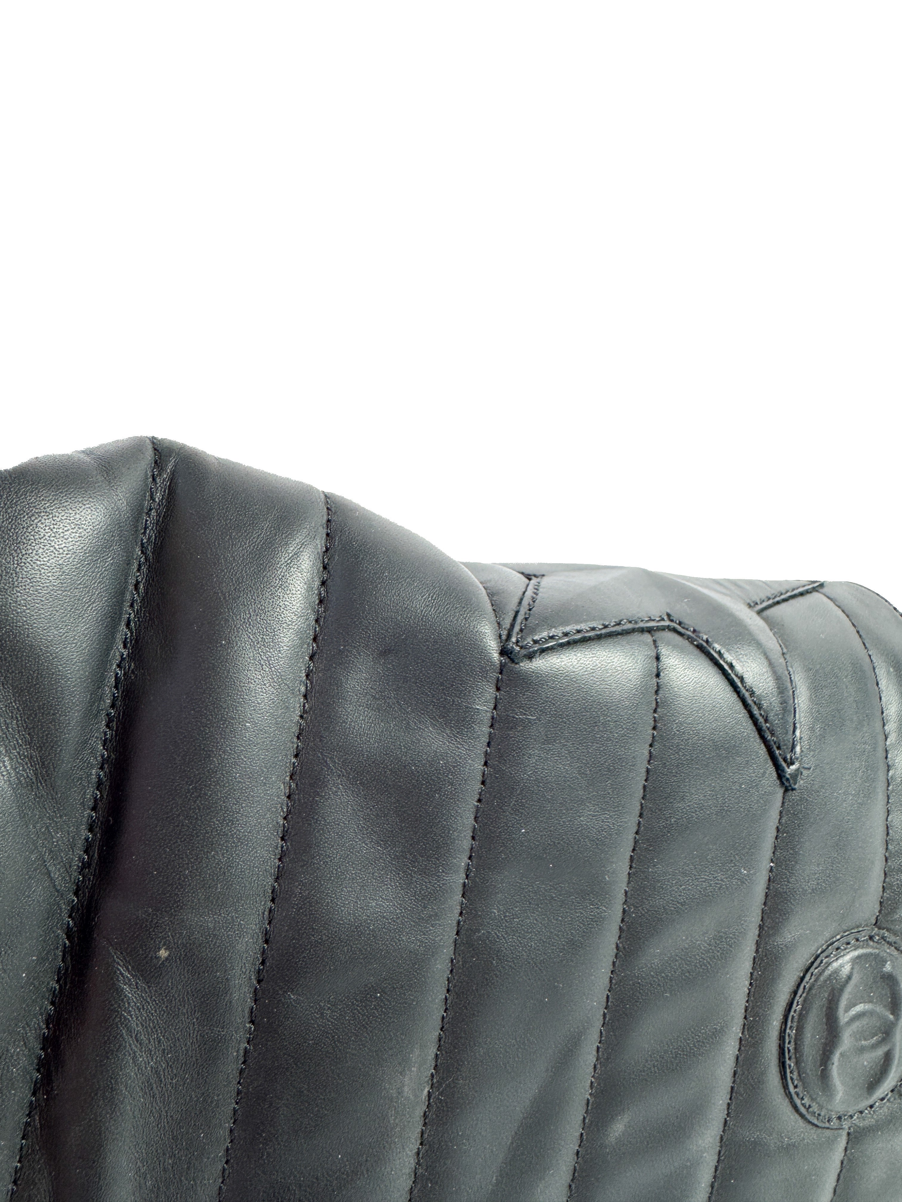 Chanel black Oily Calfskin Star Quilted Biker Boots 38.5 IG30209 *as is*