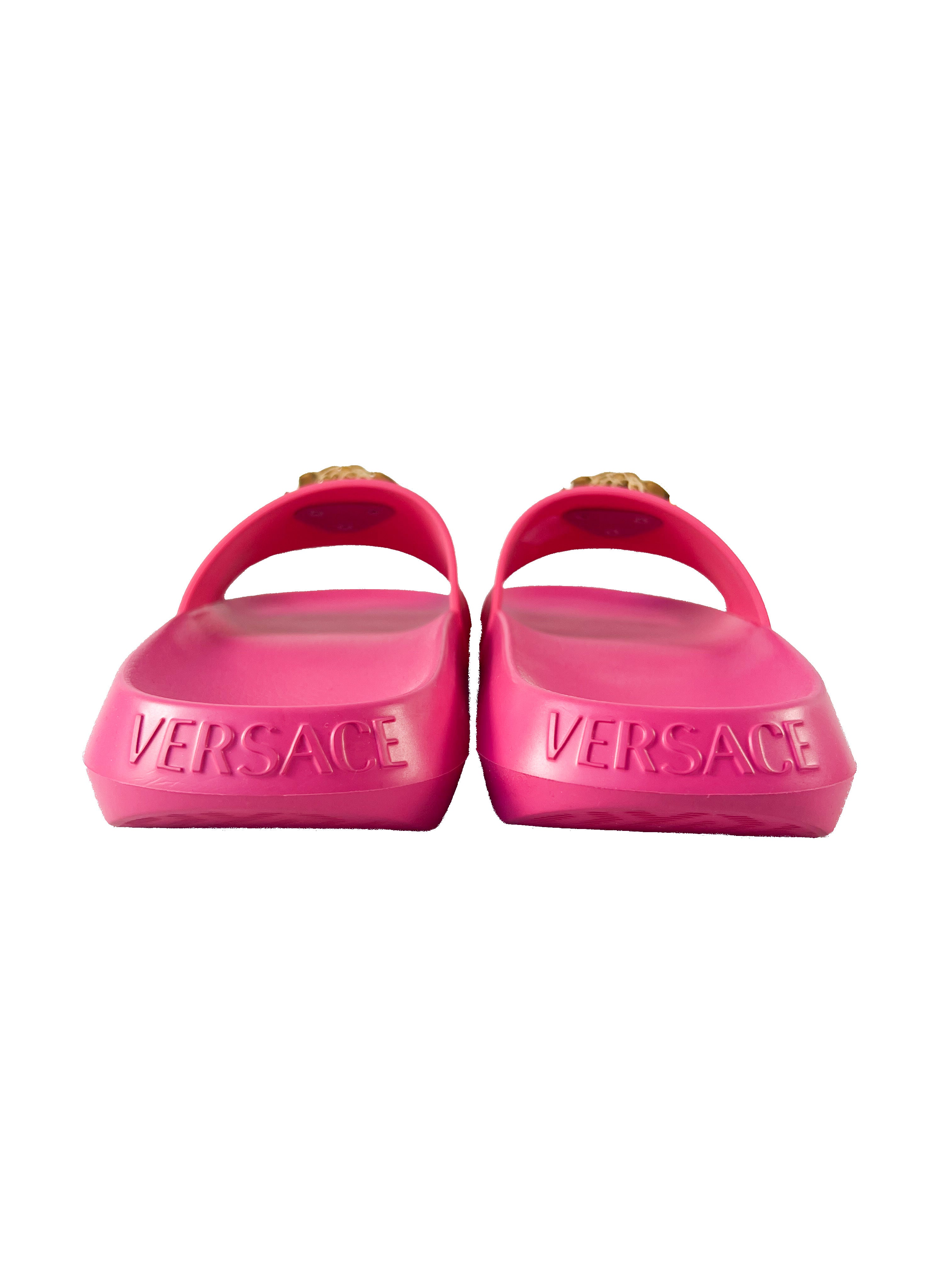 Versace hot pink Medusa head slides size 38