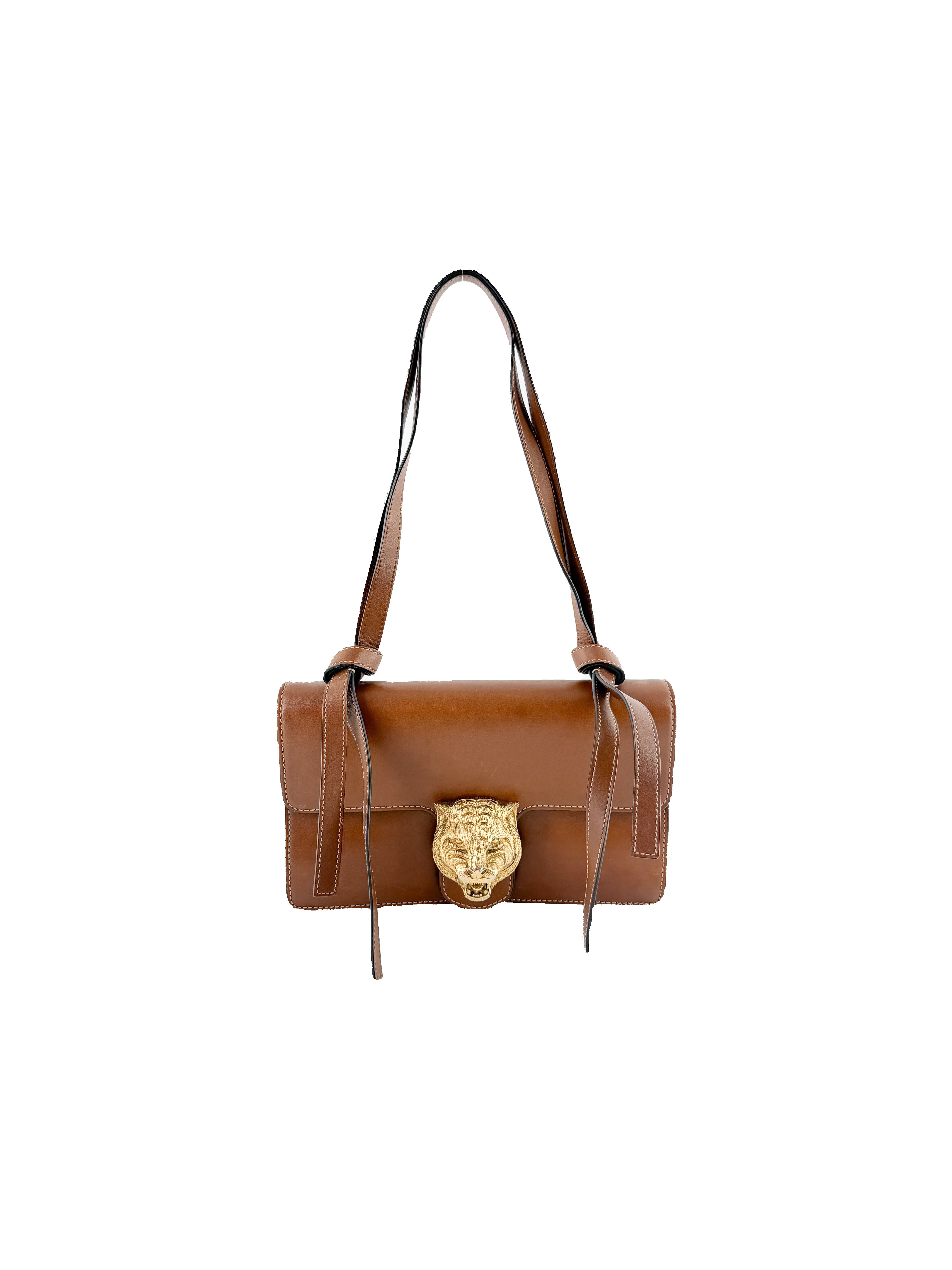 Gucci Animalier Leather Shoulder Bag Brown 412007 525040