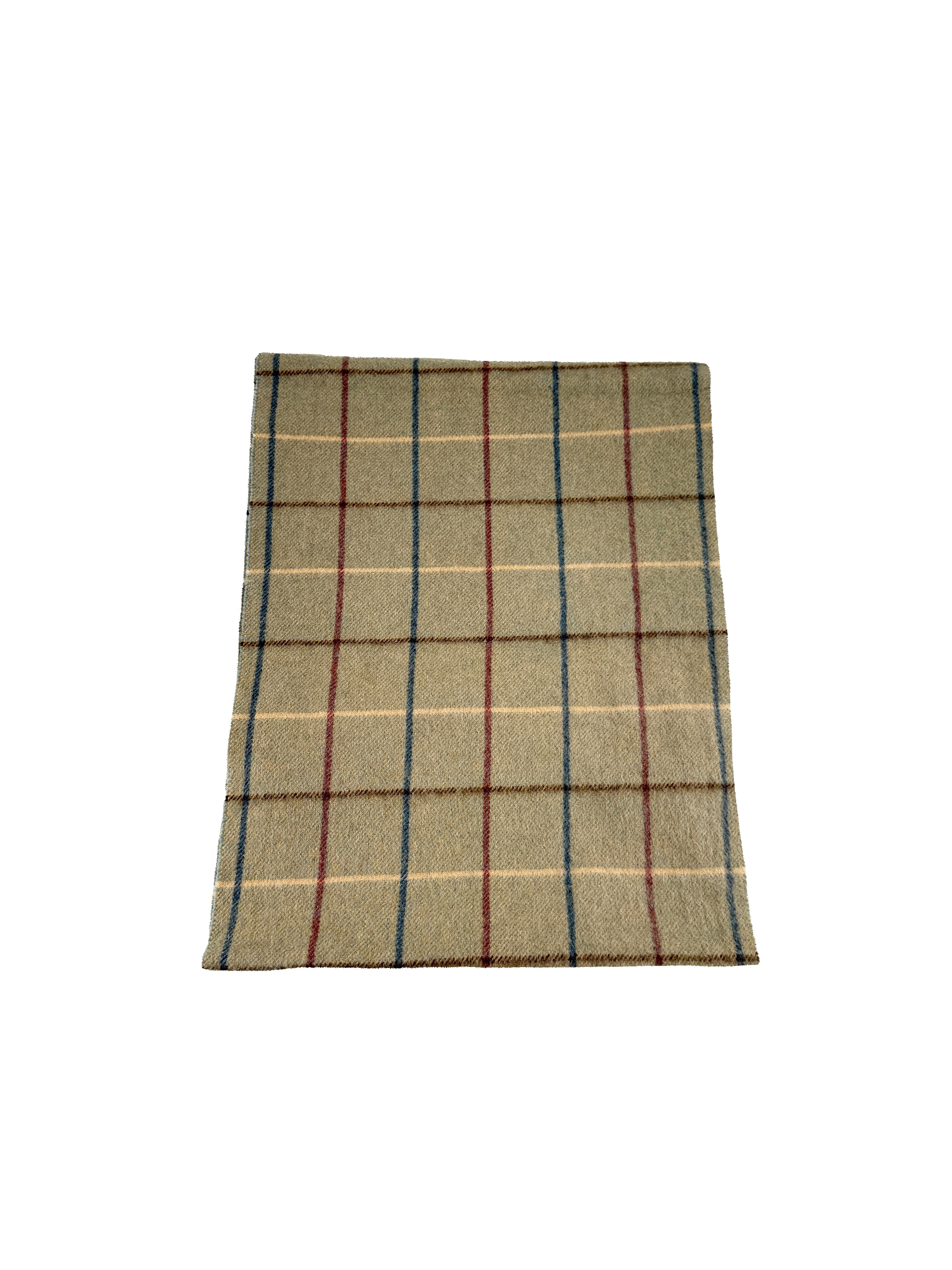 Burberry tan, red, blue plaid cashmere scarf