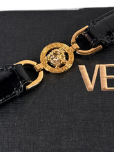 Versace black leather croc embossed Medusa 95 bracelet NWT