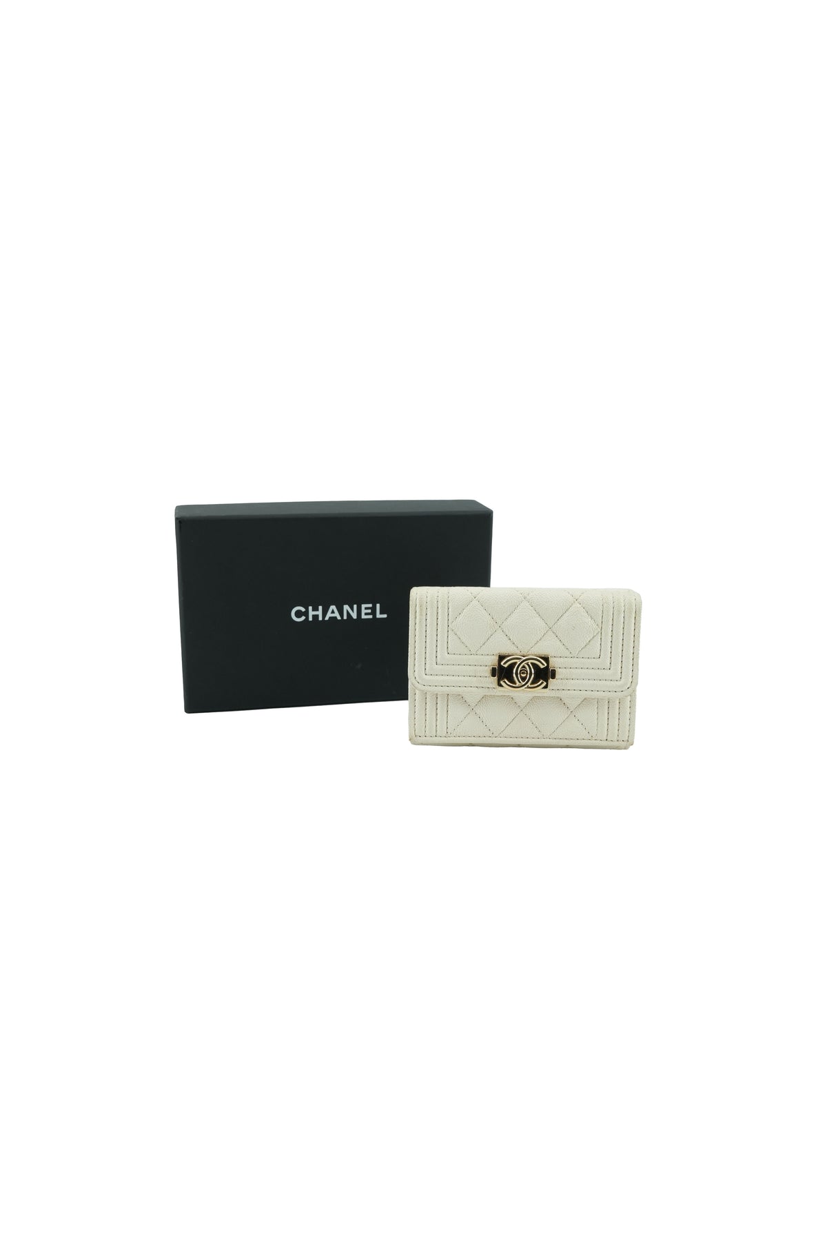 Chanel off white leather Boy compact wallet 28705204