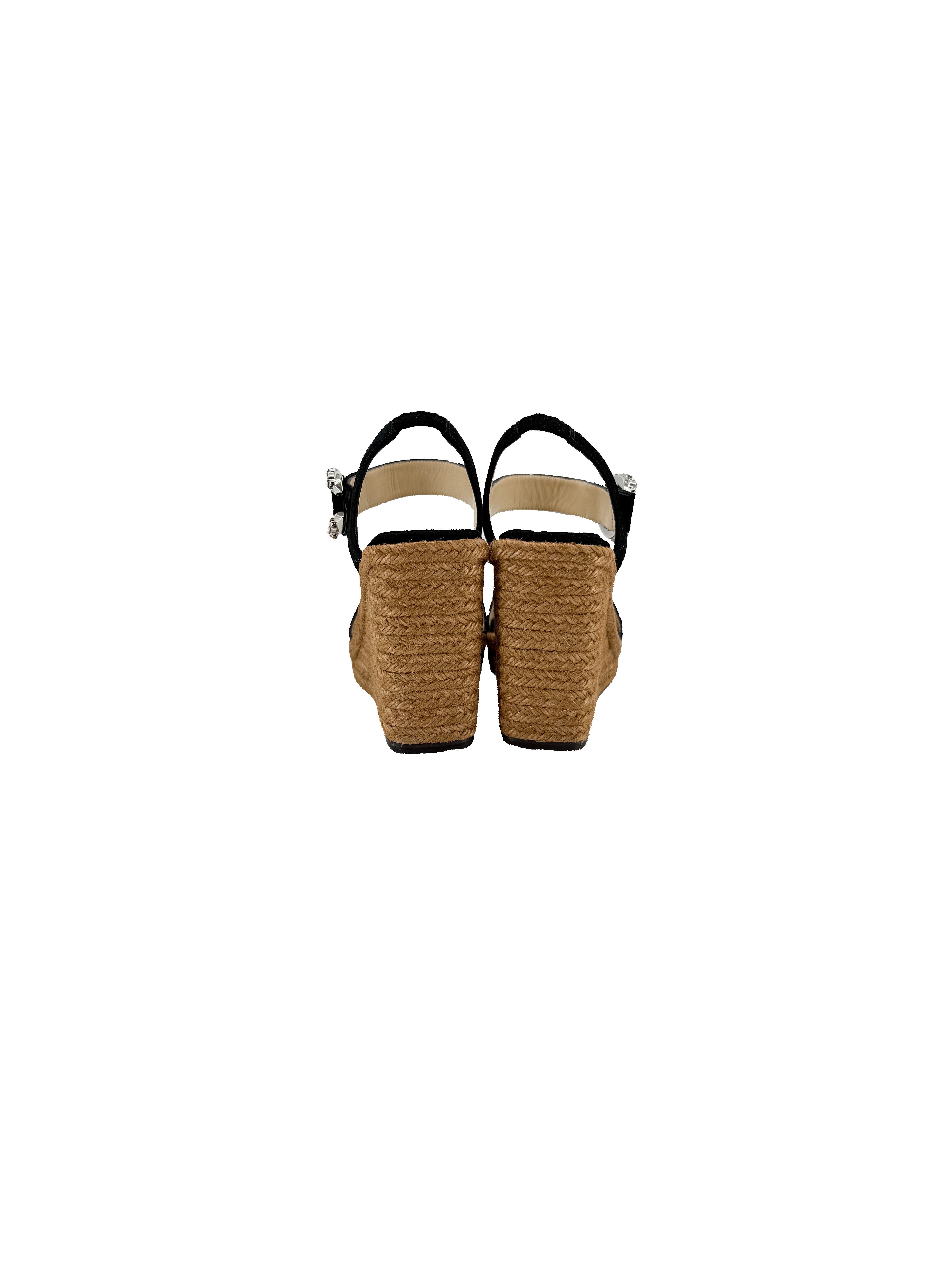 Jimmy Choo Mirabelle 110 black espadrille wedges size 37.5 (7.5) BOX