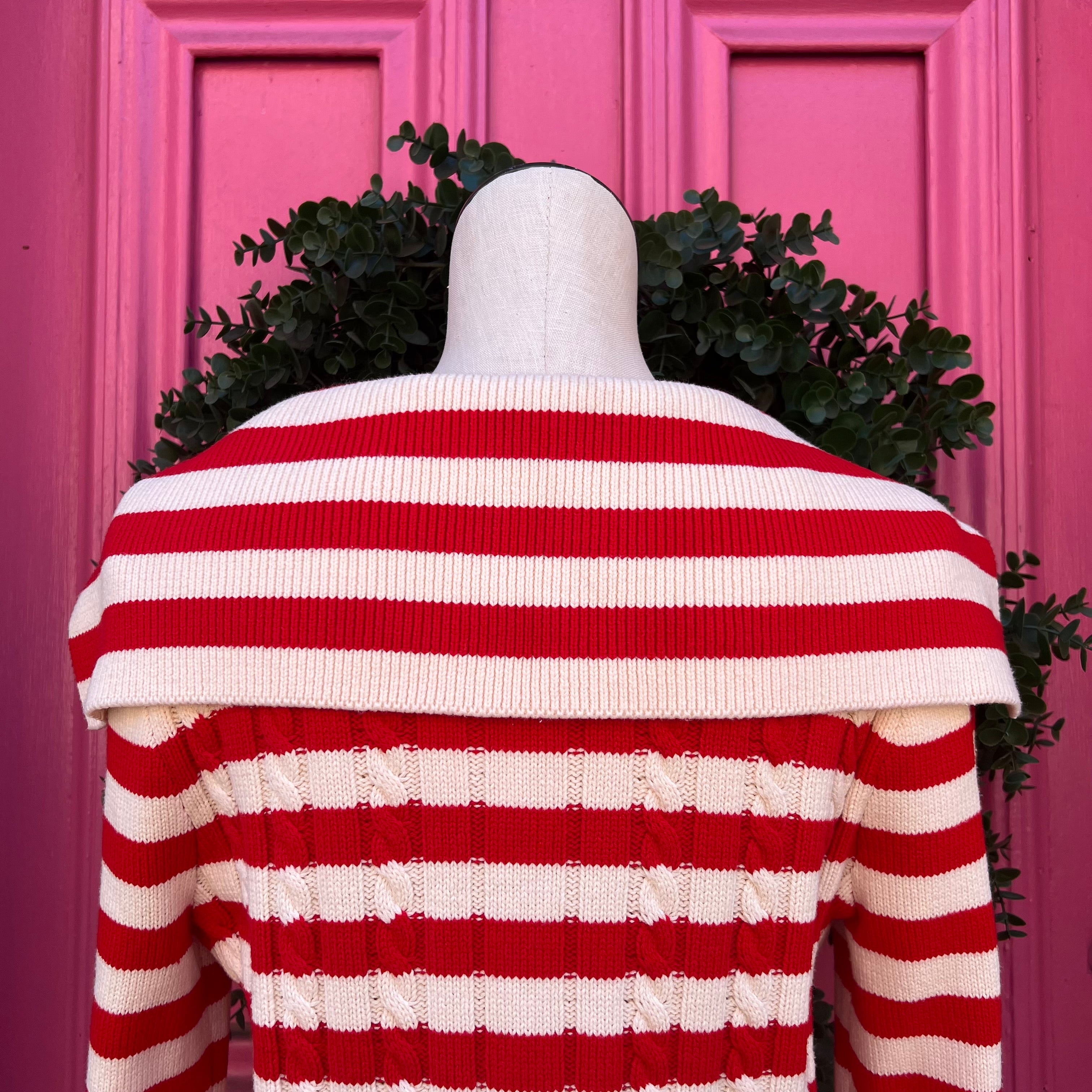 Marled red cream striped cardigan size M