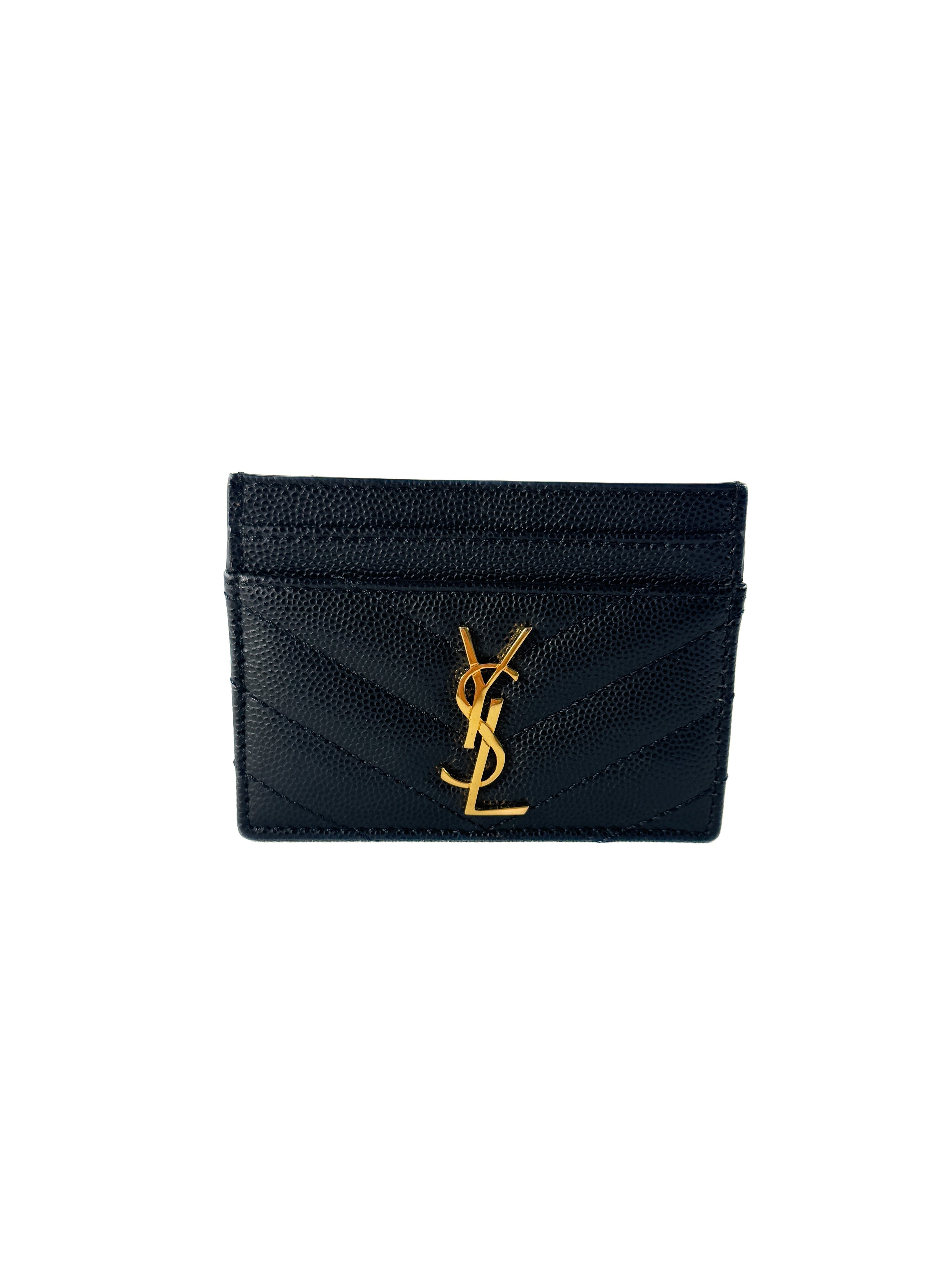 Saint Laurent black Cassandre grain de poudre leather card case 2ME423291-0323