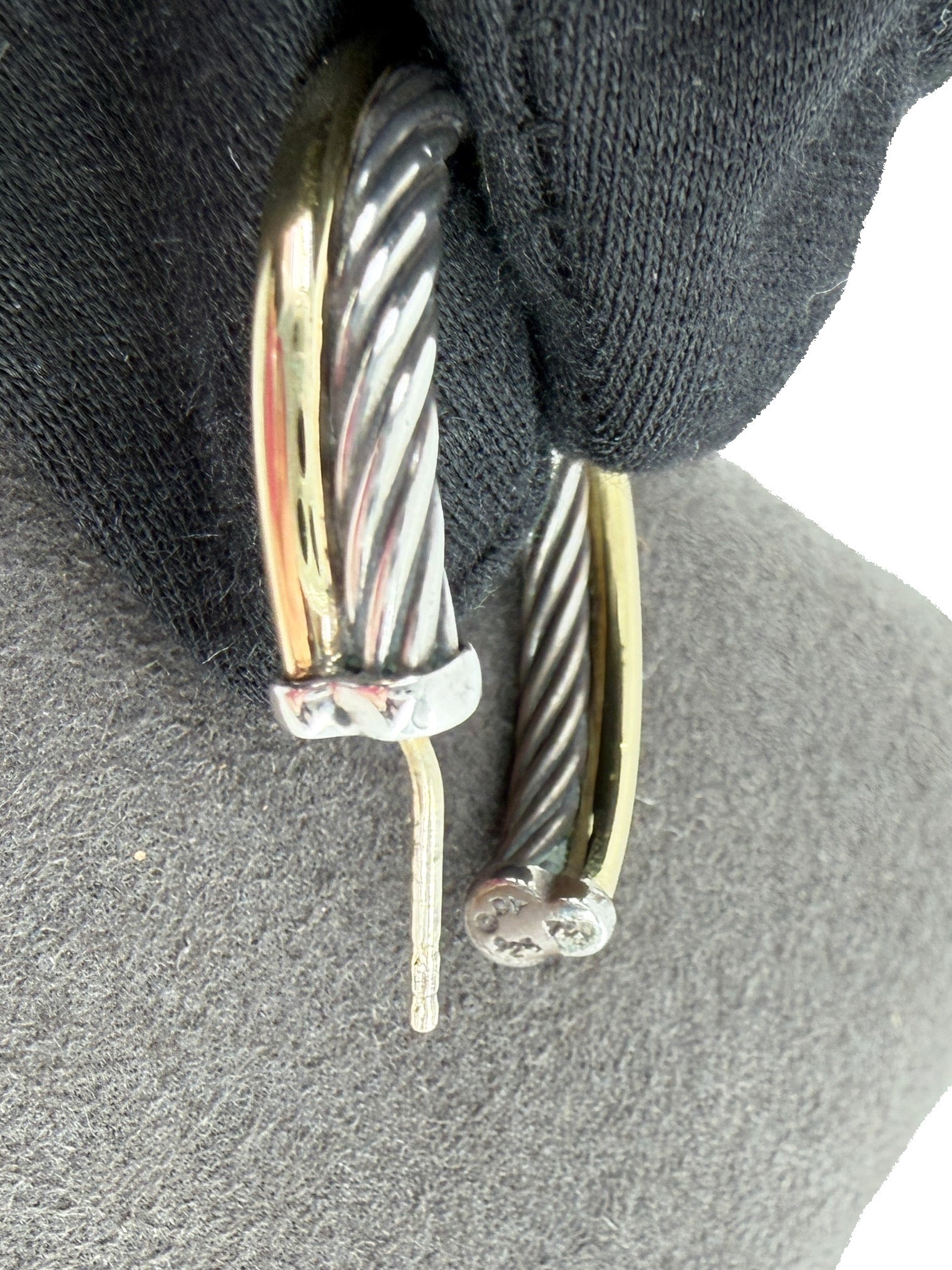 David Yurman sterling silver 18k yellow gold crossover hoop large