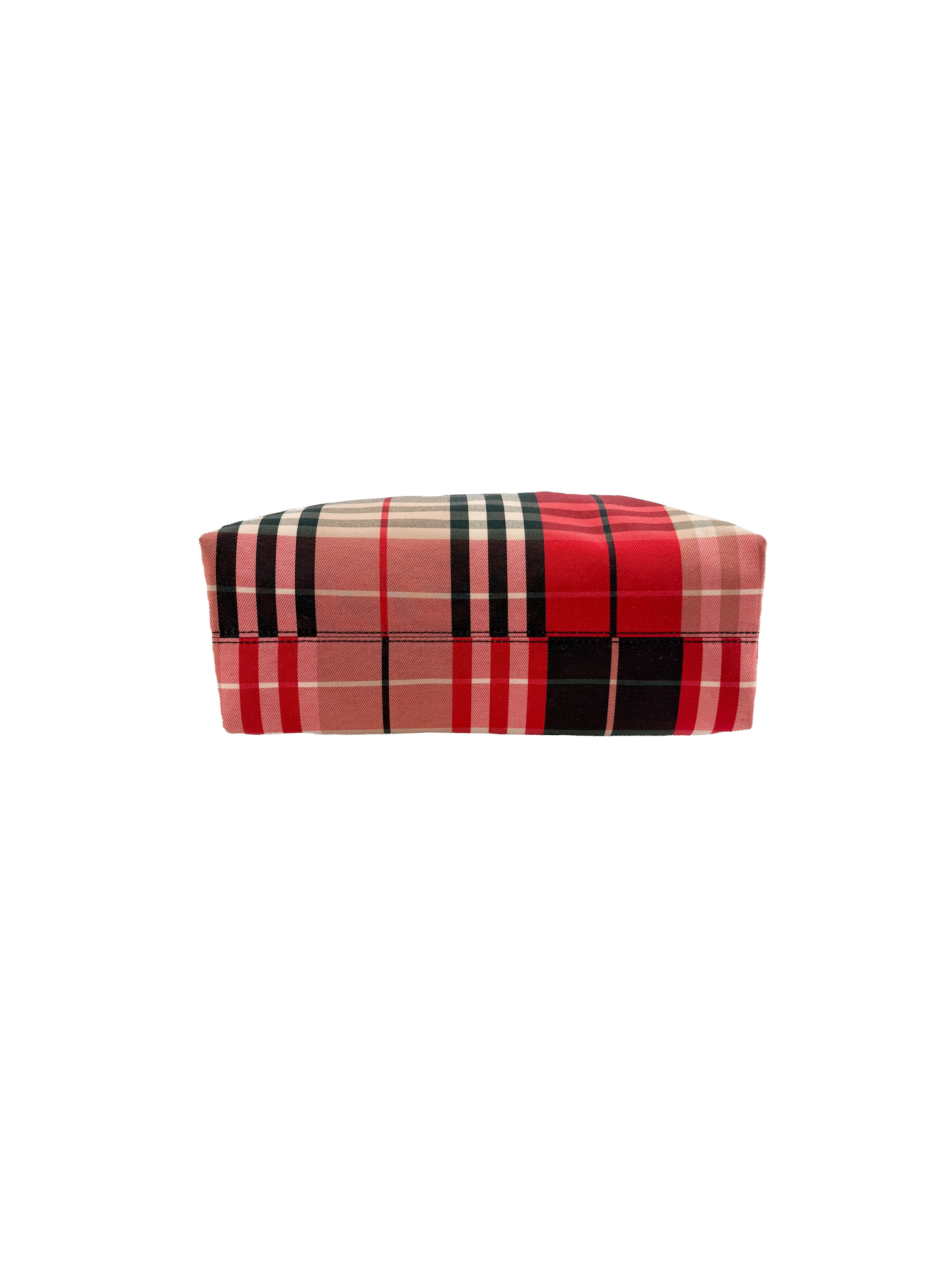 Burberry red, beige, black plaid canvas tote