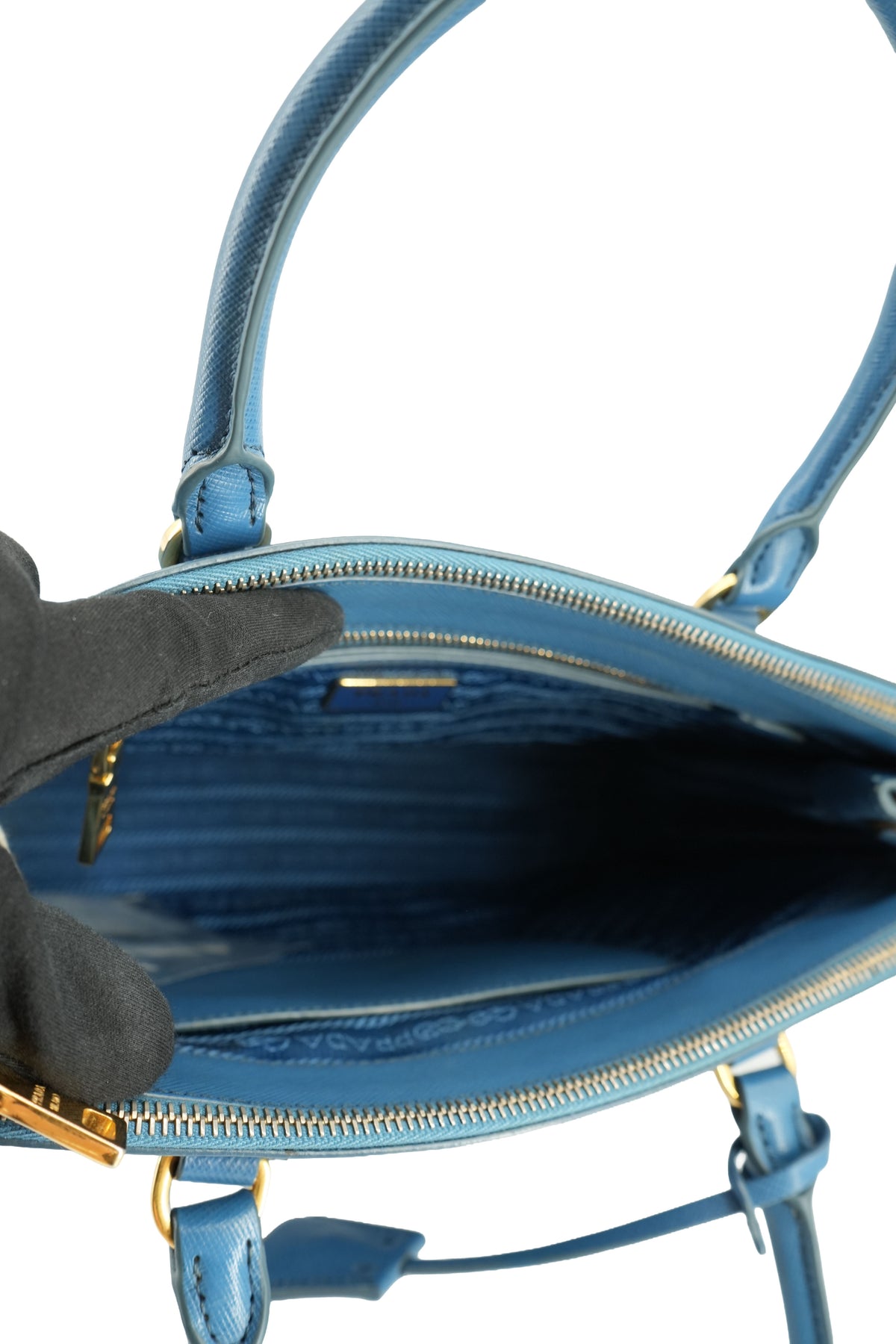 Prada blue leather saffiano Galleria double zip tote 31 Y