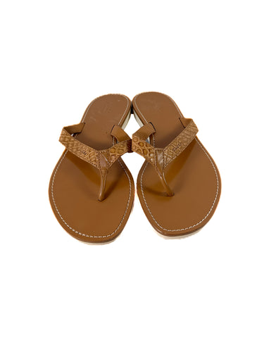 Gucci brown leather croc embossed thong flip flops size 7.5