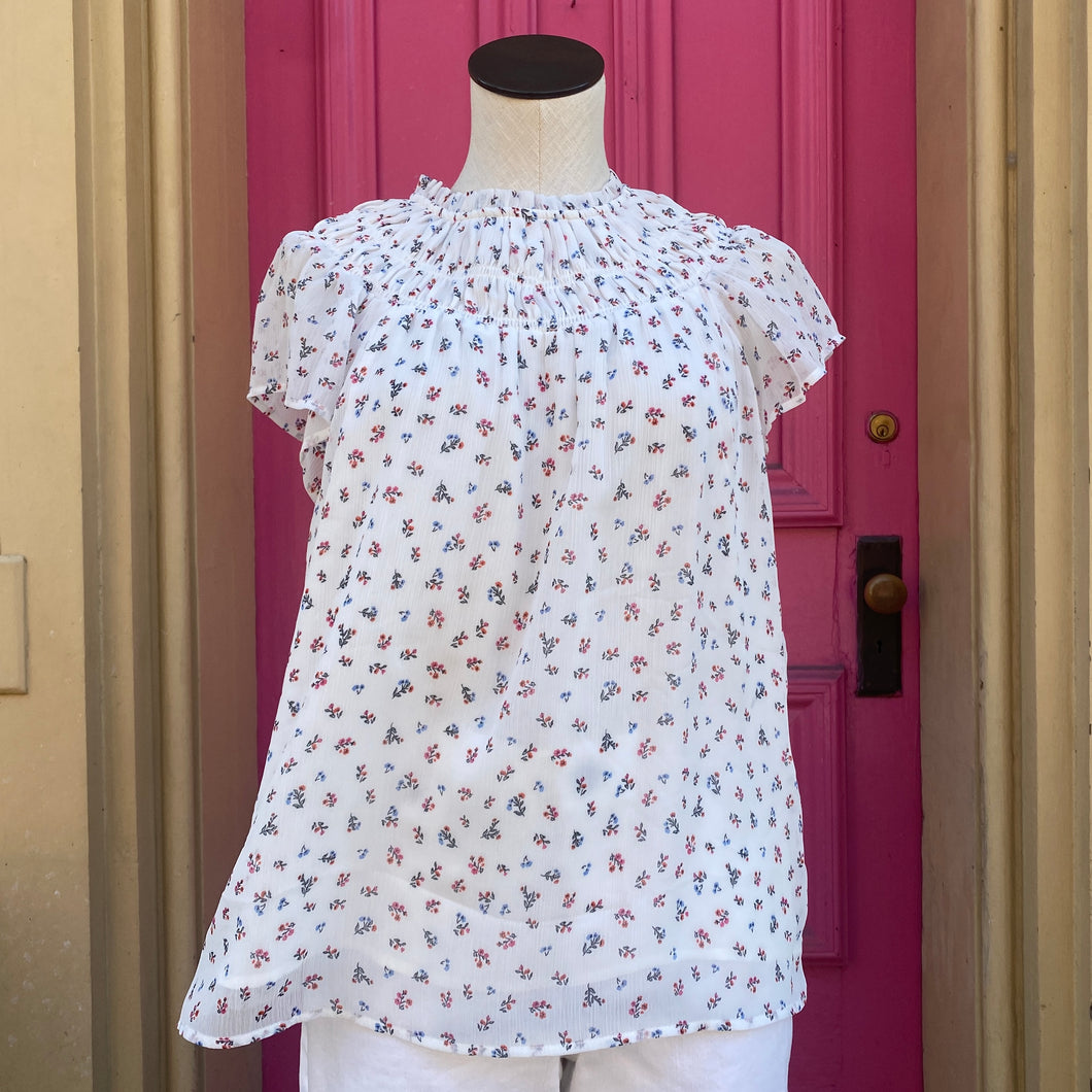 Ann Taylor LOFT white red blue floral top size M