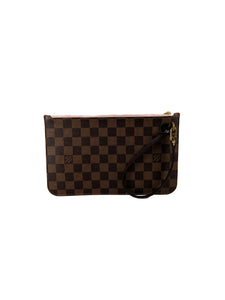 Louis Vuitton damier ebene rose ballerine neverfull pochette wristlet