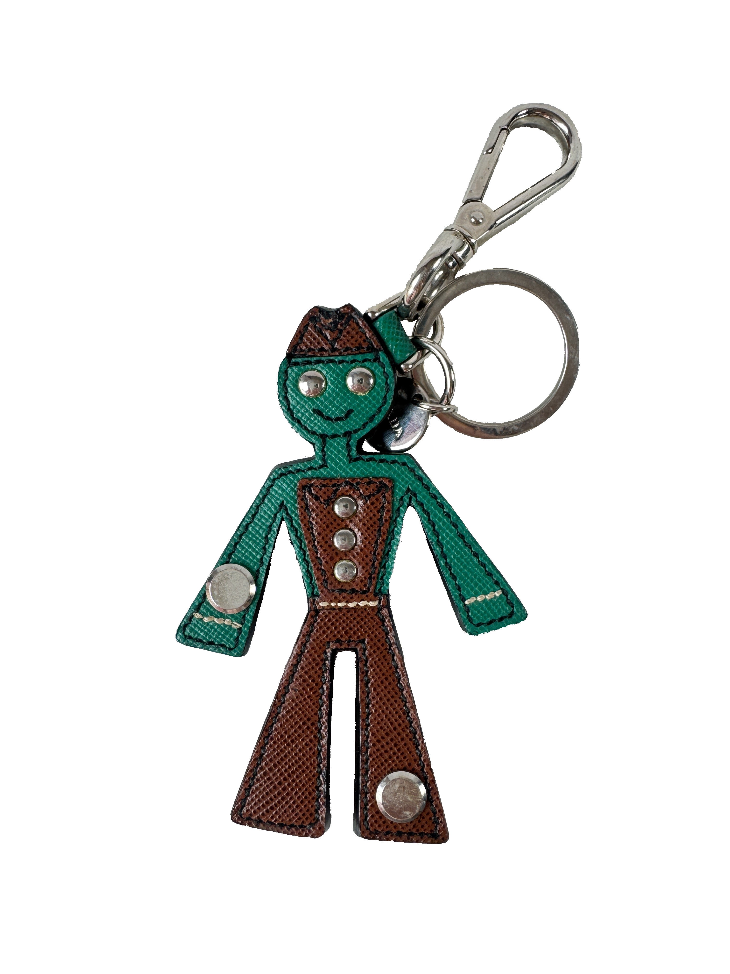 Prada green/burgundy studded leather robot charm