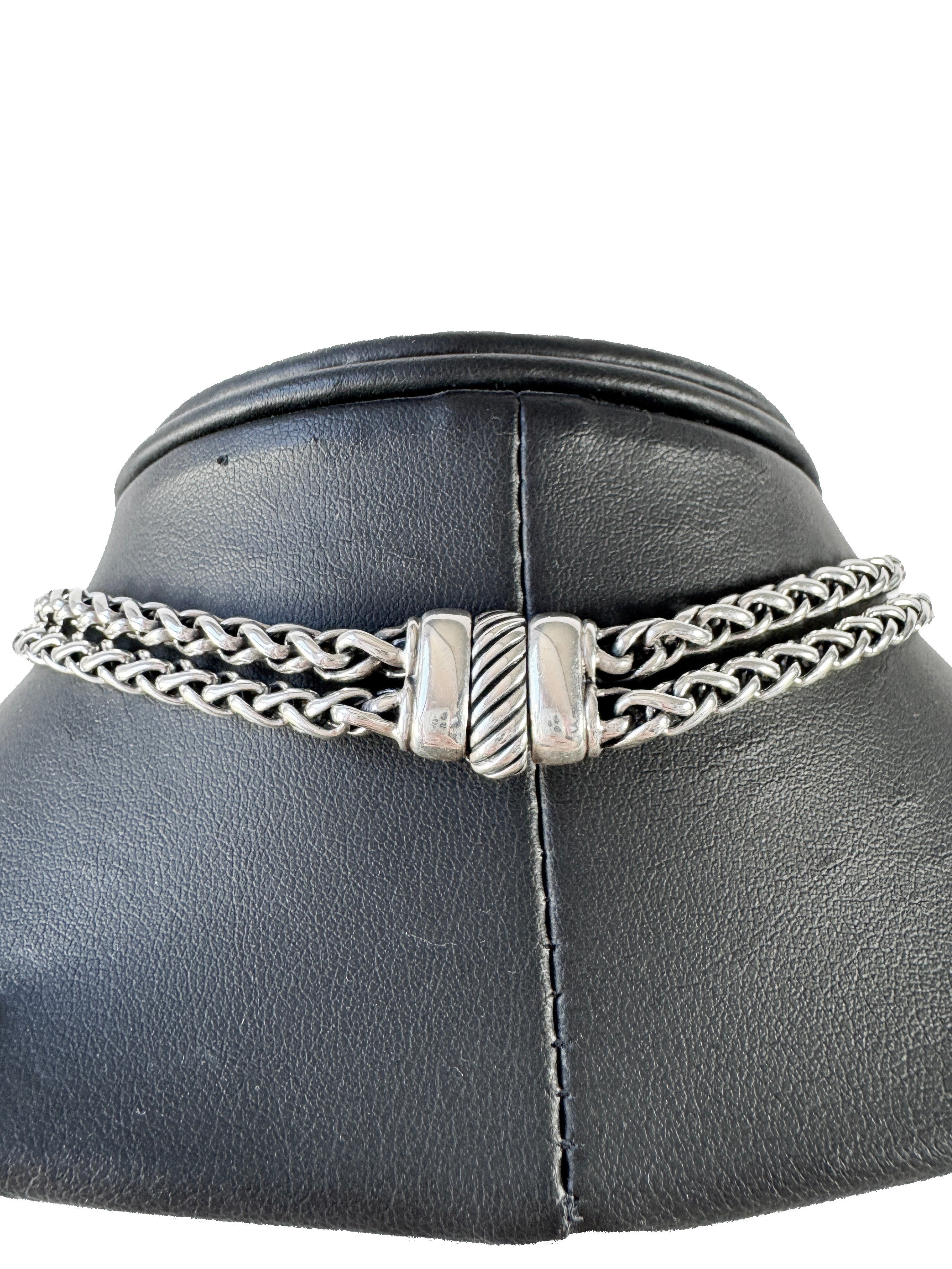 David Yurman sterling silver 18k gold garnet & diamonds Albion pendant necklace