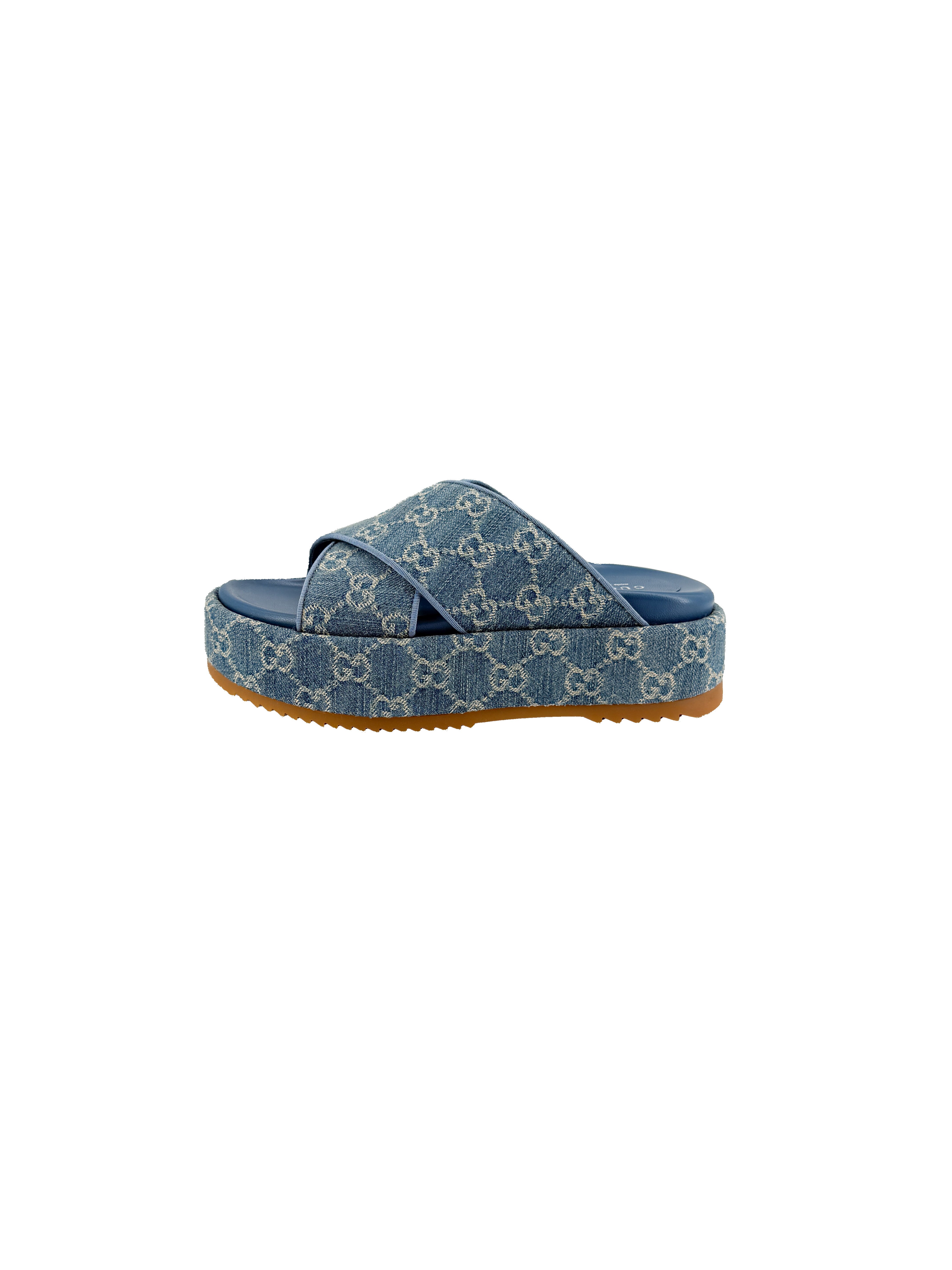 Gucci Angelina GG denim platform sandals size 37 NEW BOX