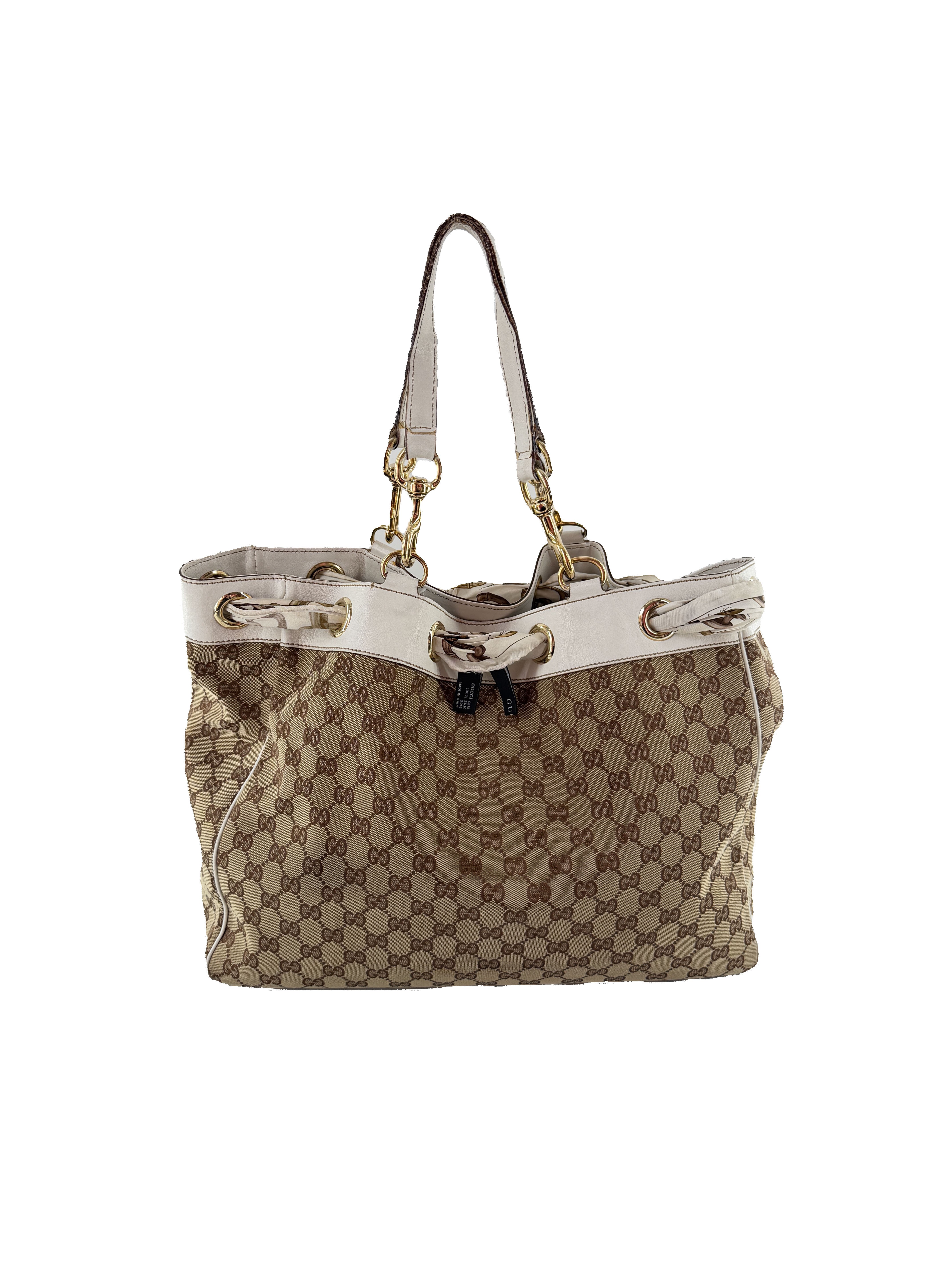 Gucci brown, white Positano scarf tote 153033 467891