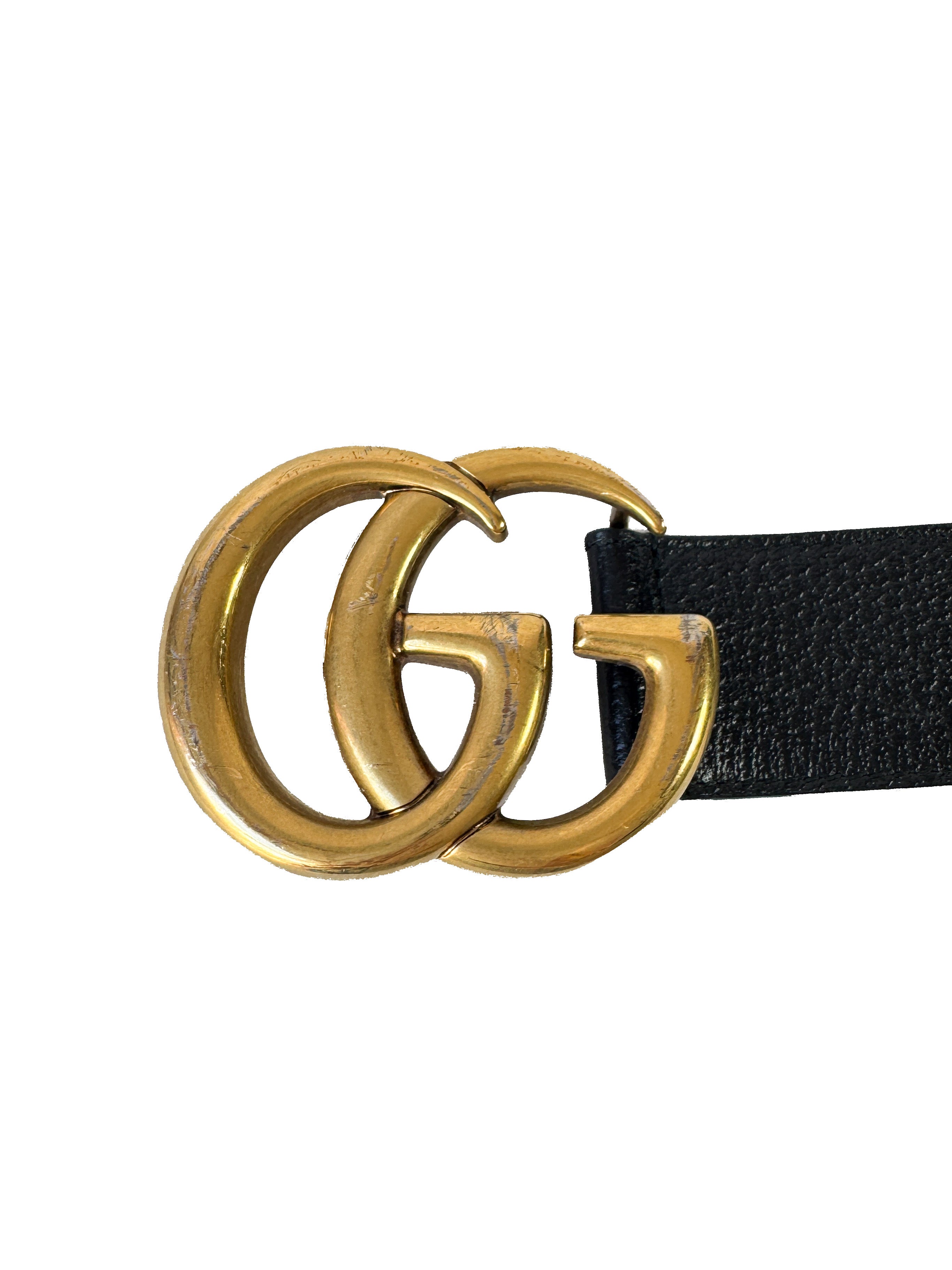 Gucci black GG gold tone Marmont belt size 90