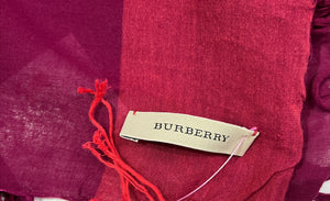 Burberry purple, magenta, and orange plaid scarf