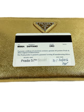 Prada gold metallic leather zip around wallet