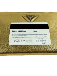 Prada gold metallic leather zip around wallet