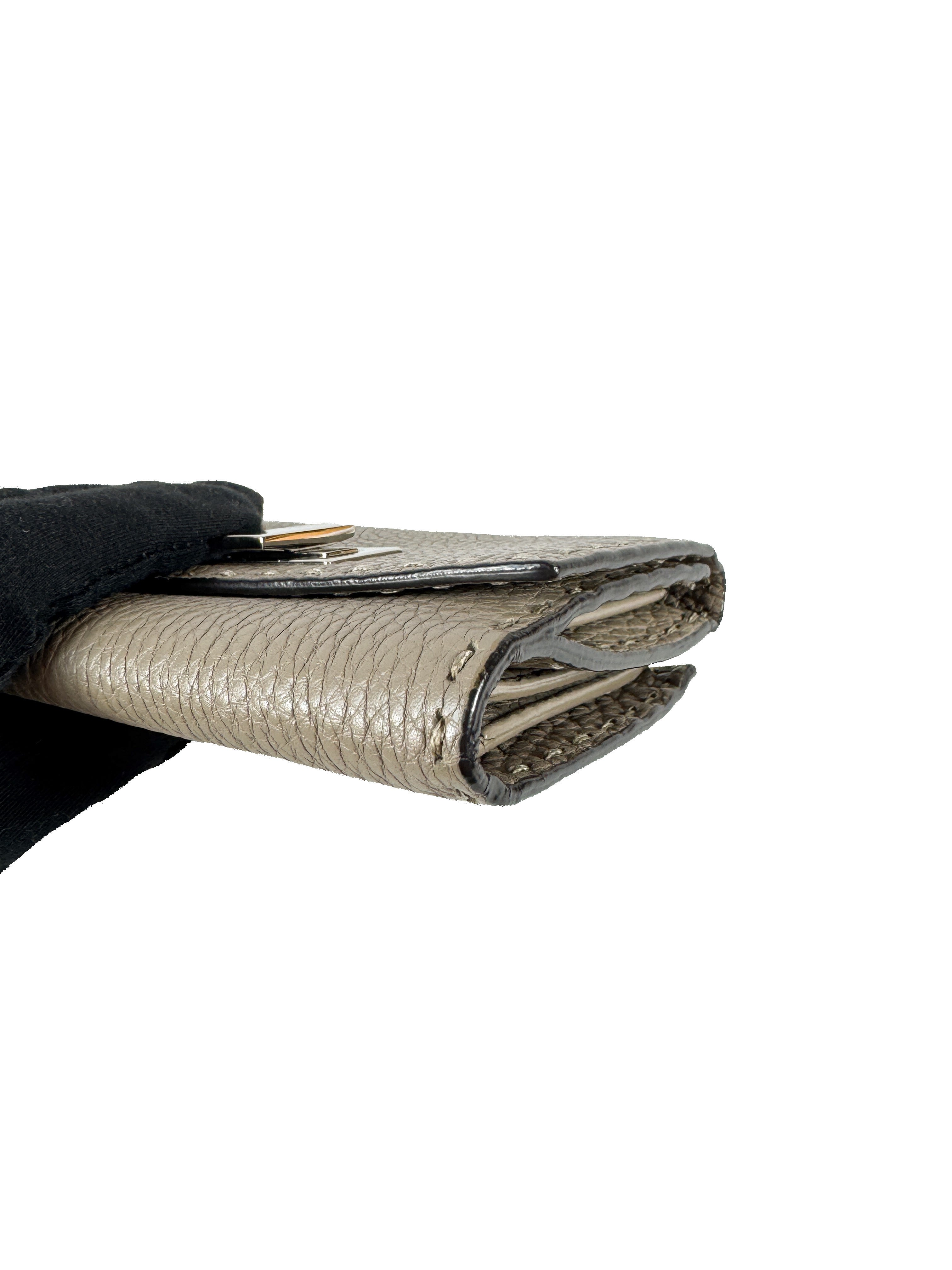 Fendi gray taupe leather Selleria wallet 7032