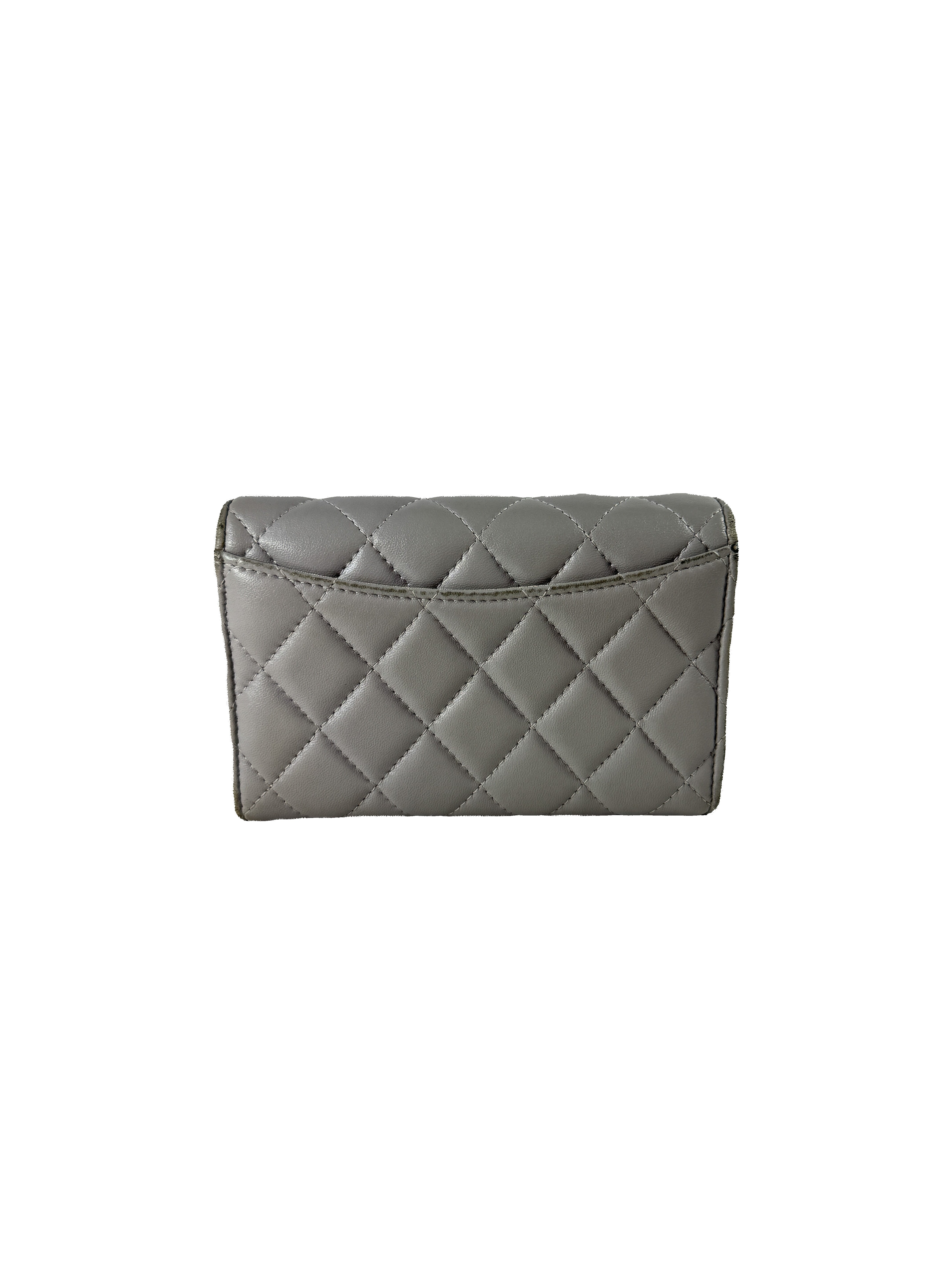 Chanel gray quilted compact wallet 31576720