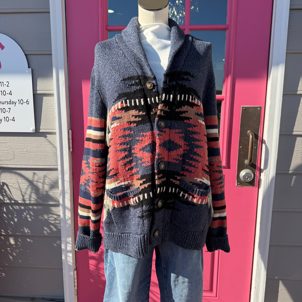 Lucky Brand navy pink cardigan size L NWT