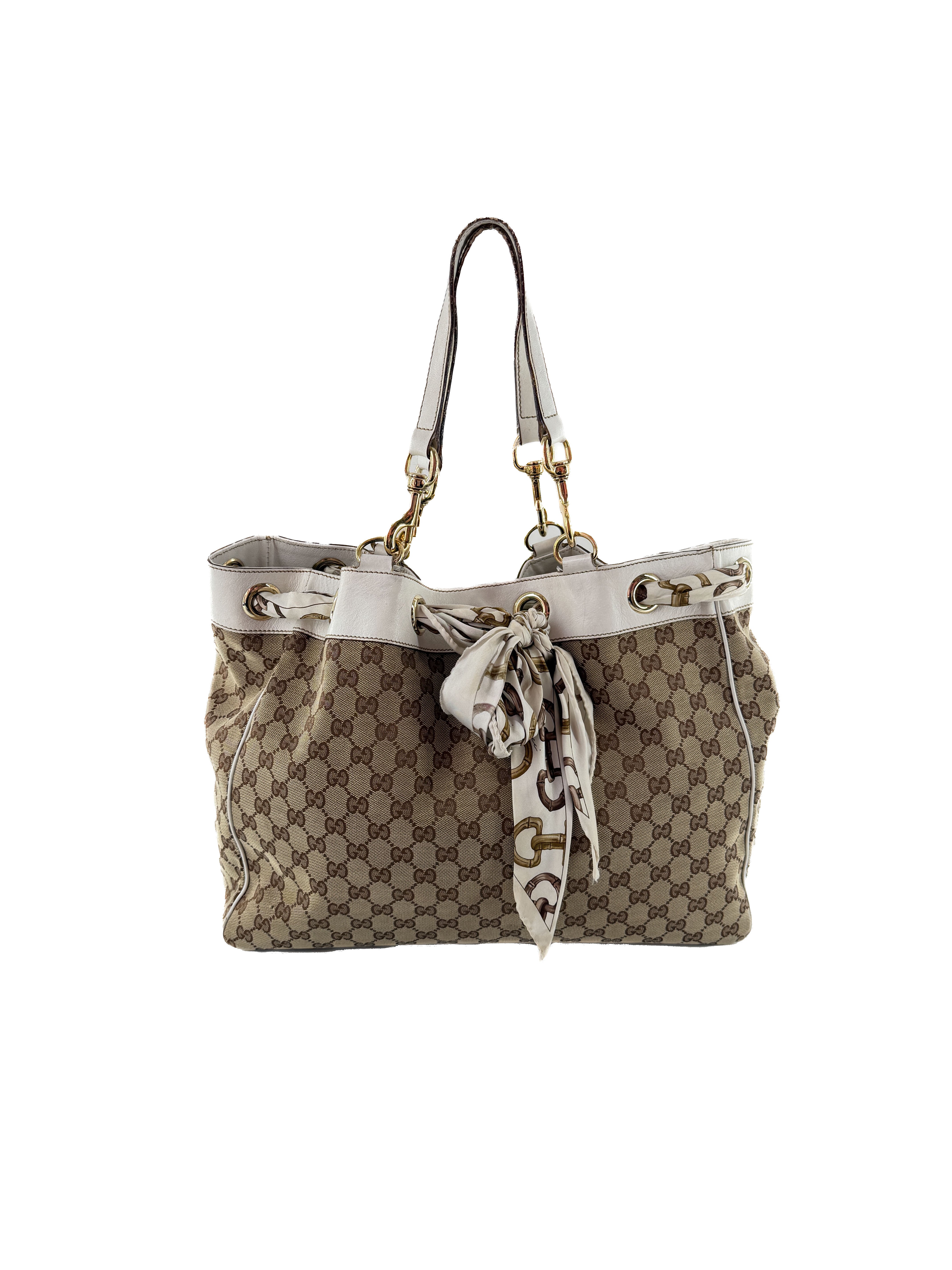Gucci brown, white Positano scarf tote 153033 467891