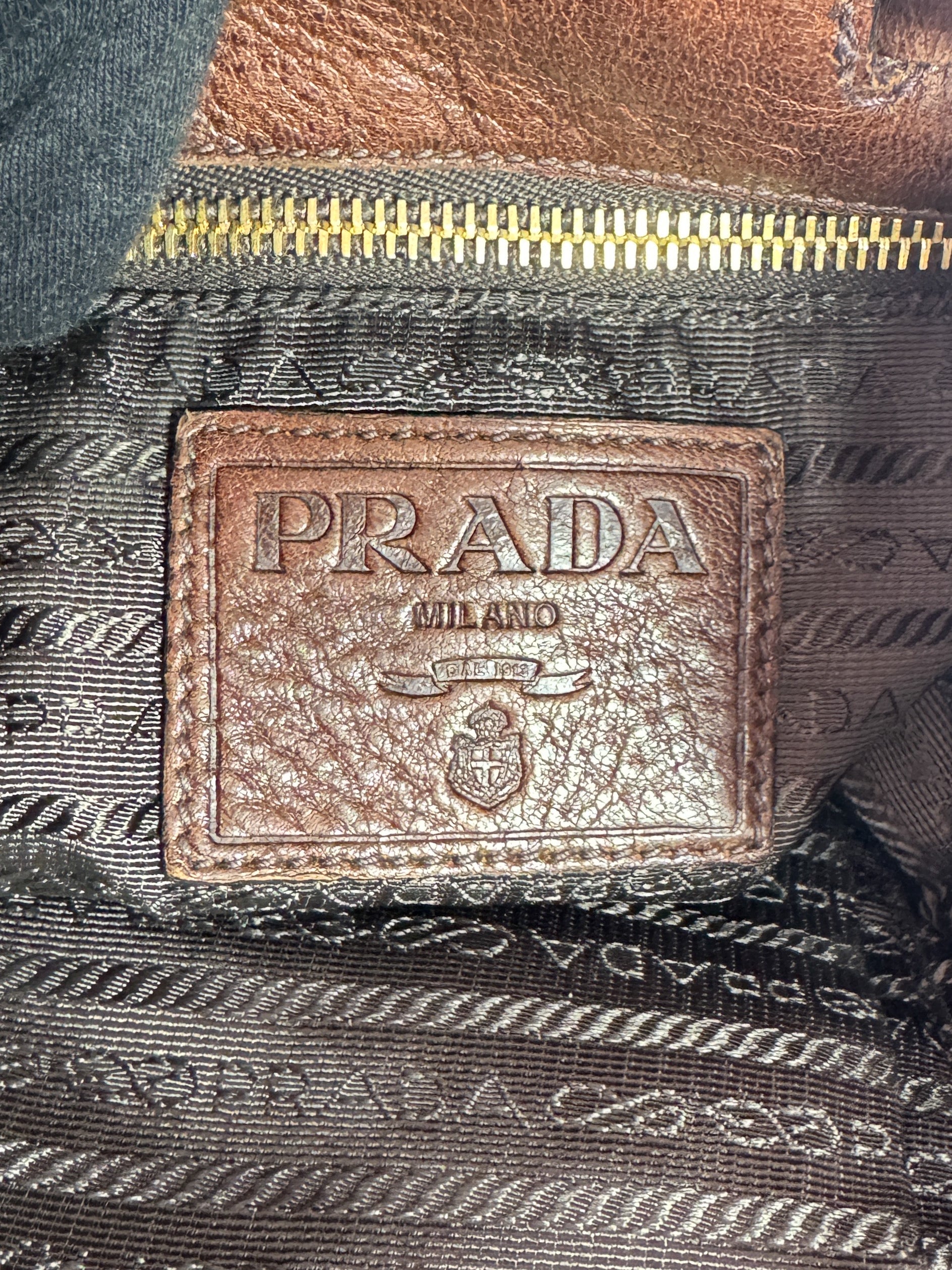 Prada brown leather Cervo Antik drawstring bag T7