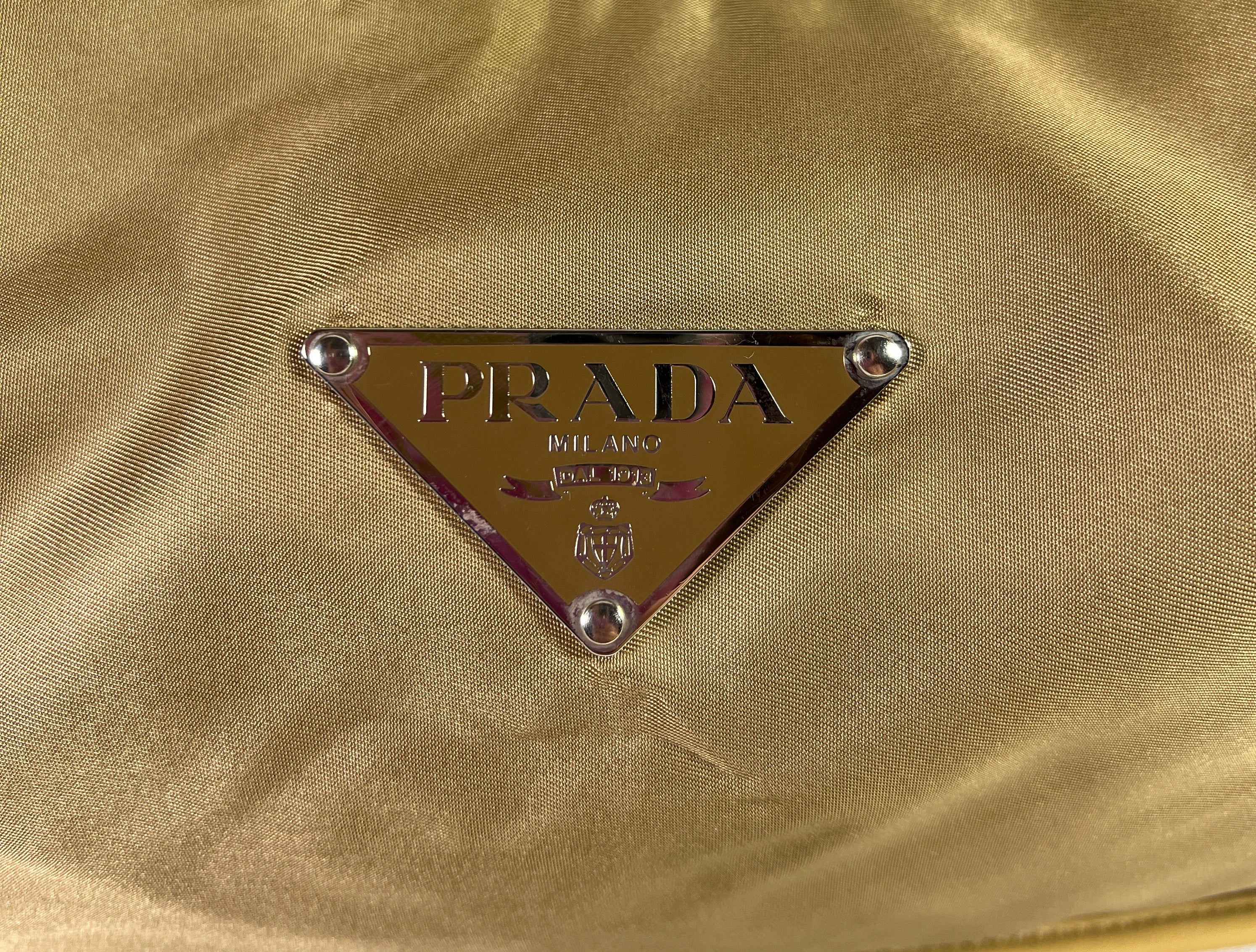 Prada golden beige hobo tessuto shoulder bag