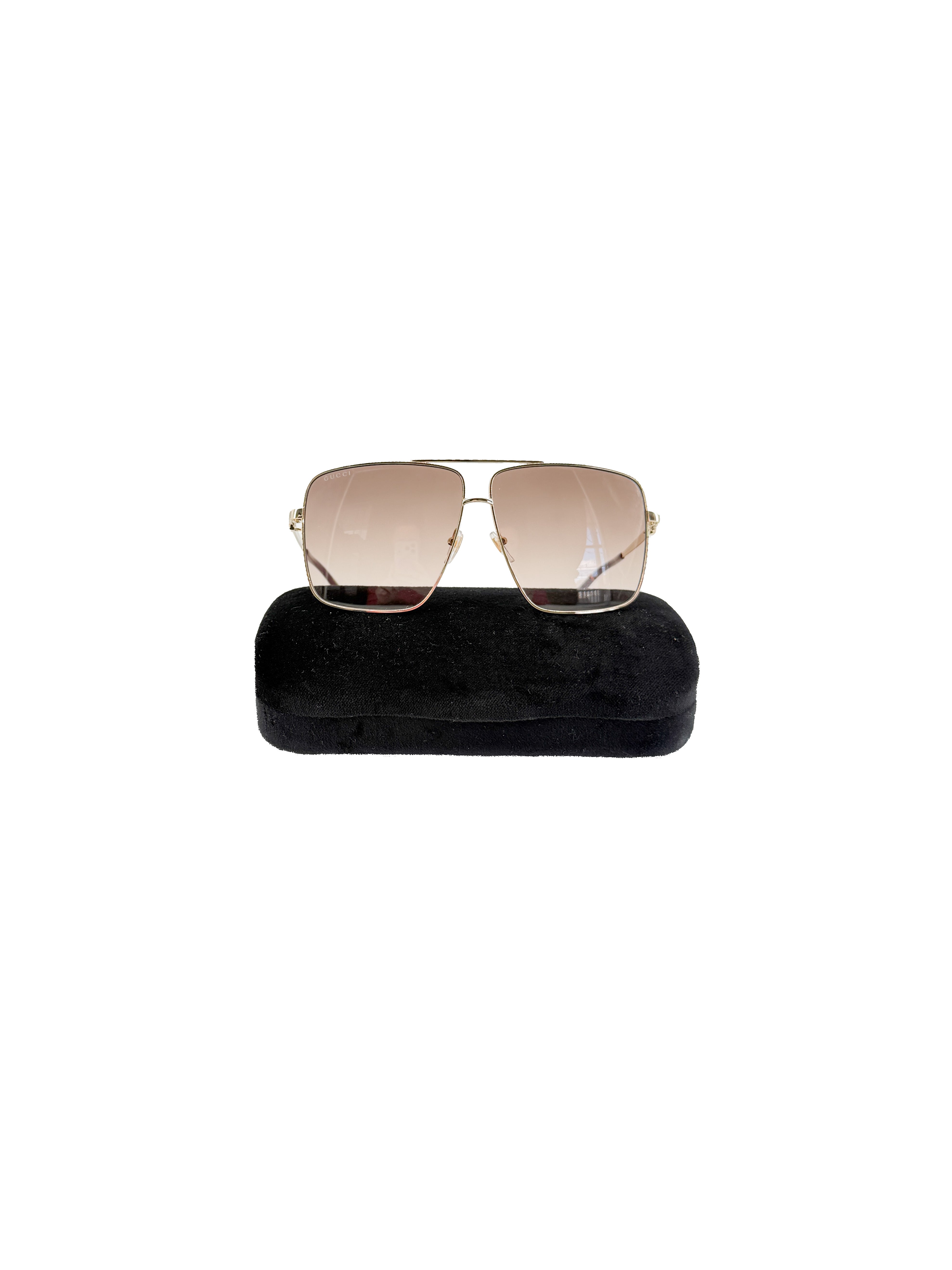 Gucci gold/purple oversized aviator sunglasses GG1087S case