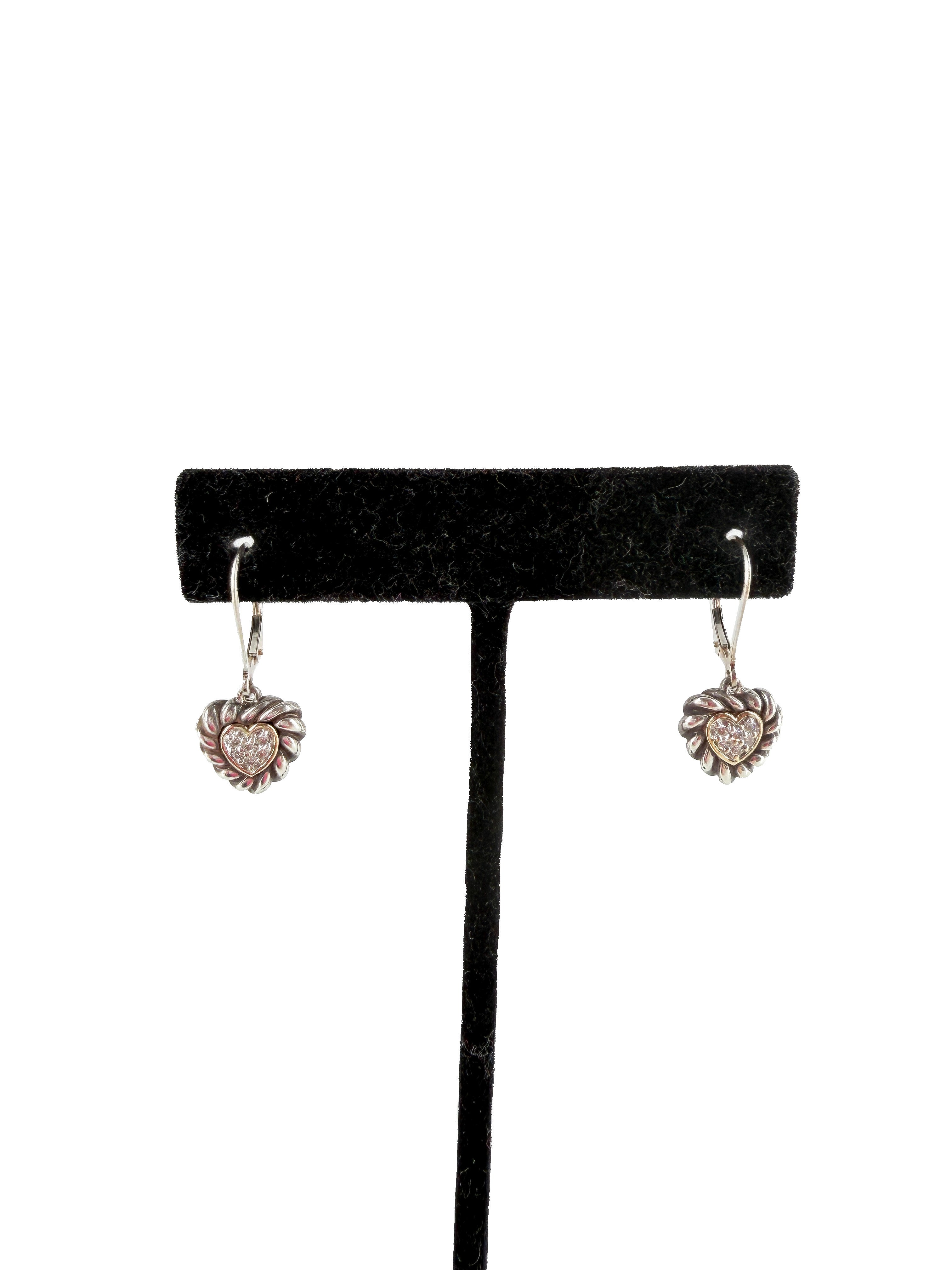 David Yurman sterling silver, yellow gold, diamond drop earrings