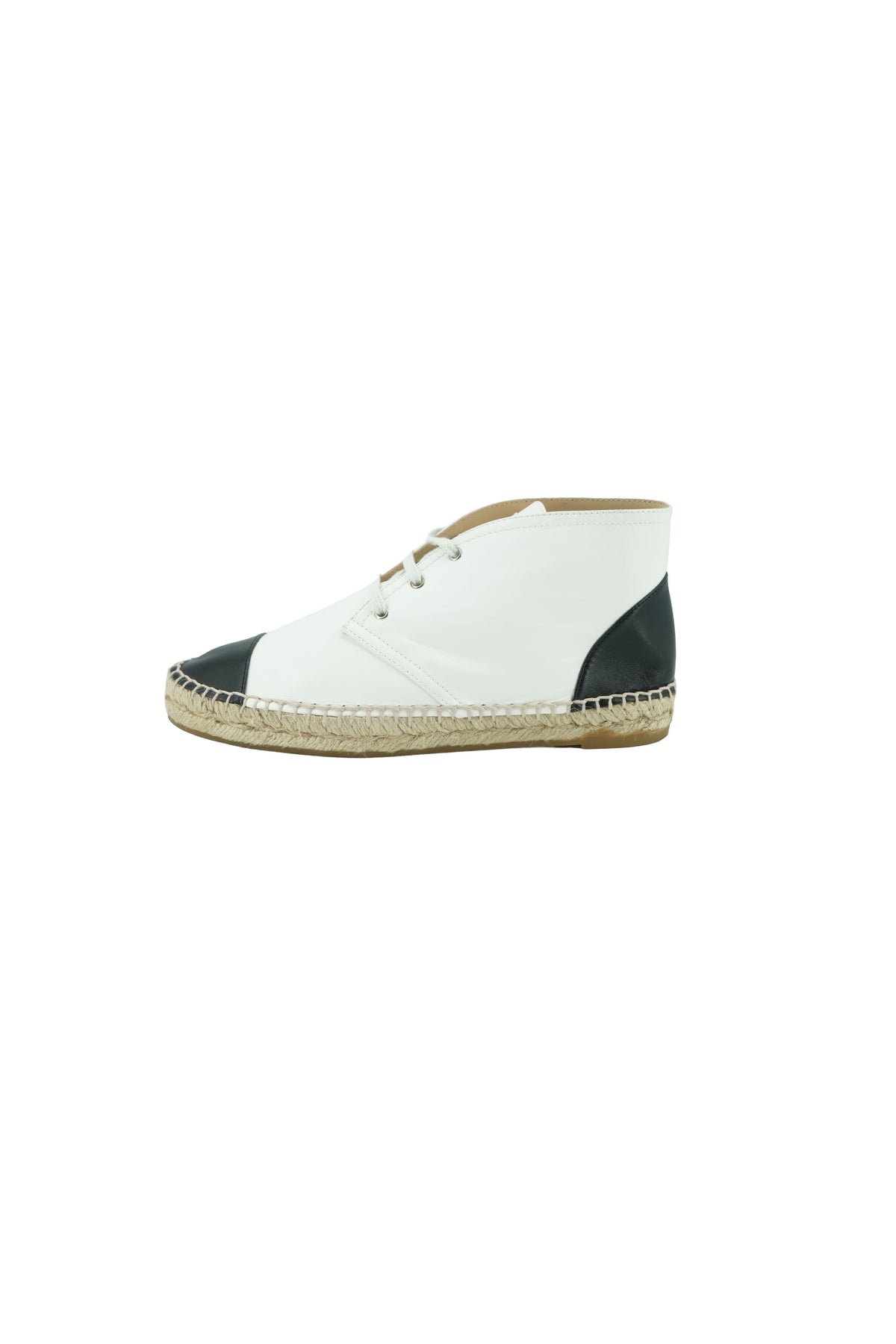 Chanel black white leather high top esapdrilles size 39 BOX