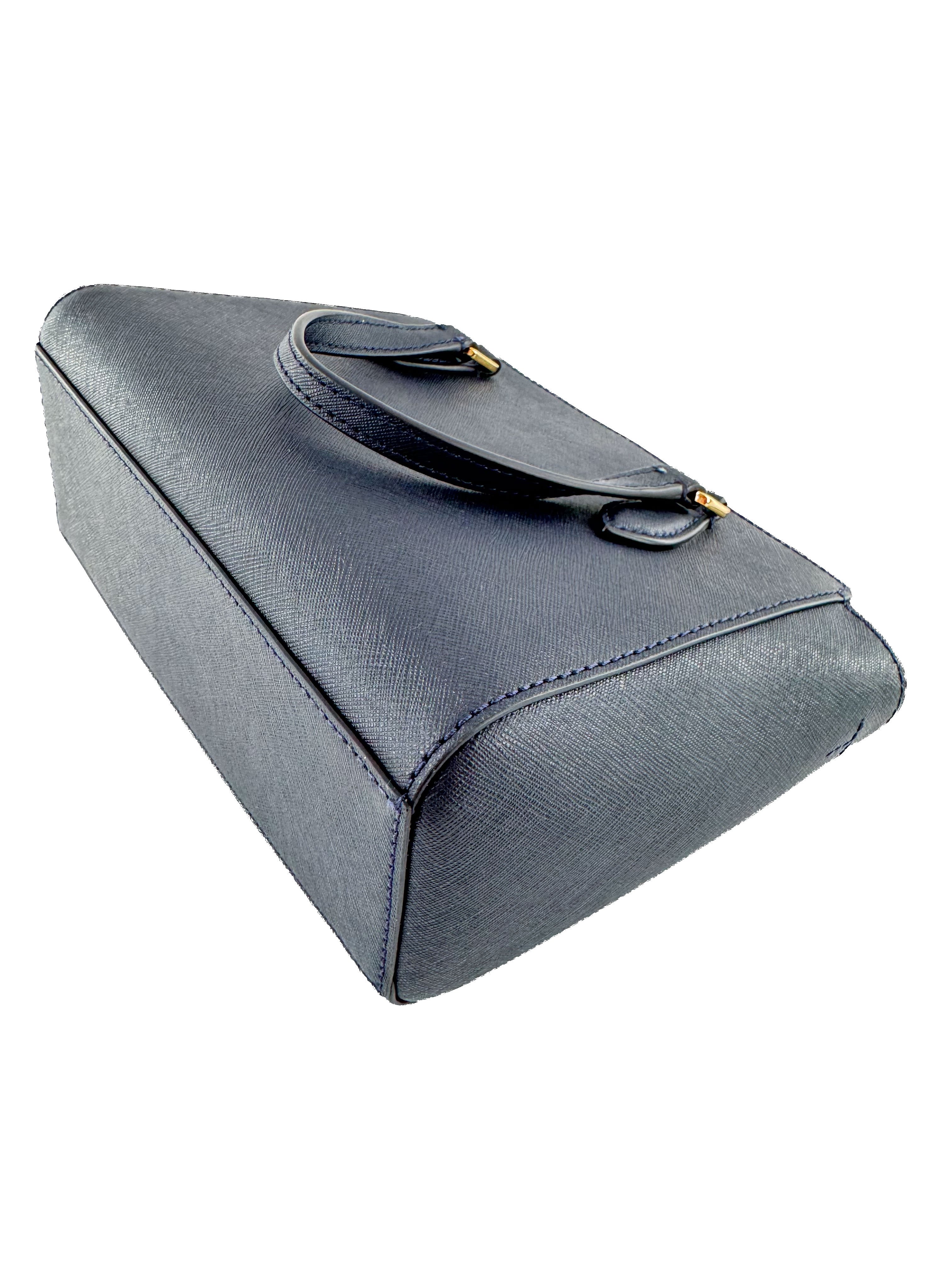 Tory Burch navy leather Emerson mini top zip tote