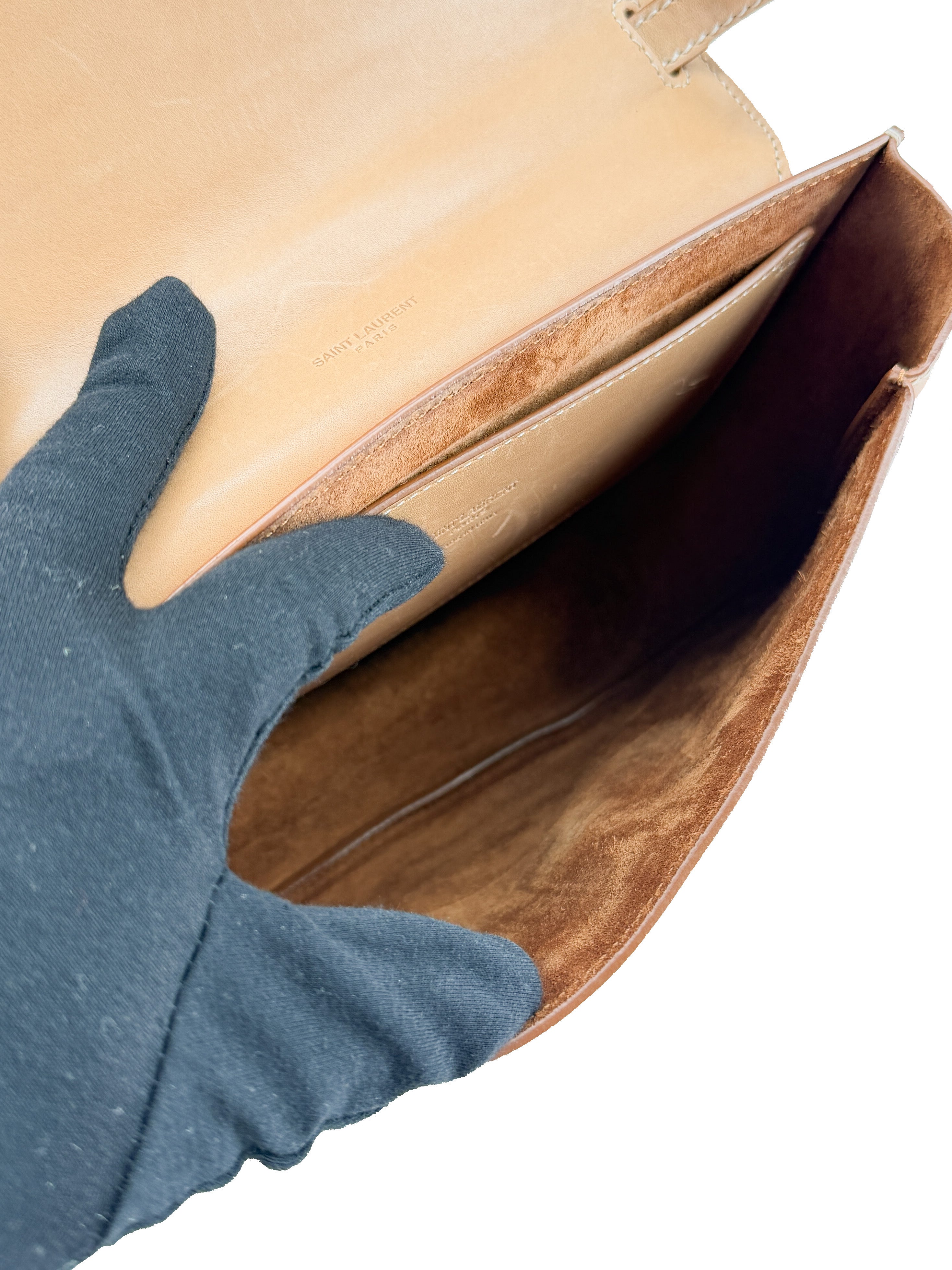 Saint Laurent Smooth Vintage Calfskin Small Kaia Satchel Brown Gold GLV6848180620