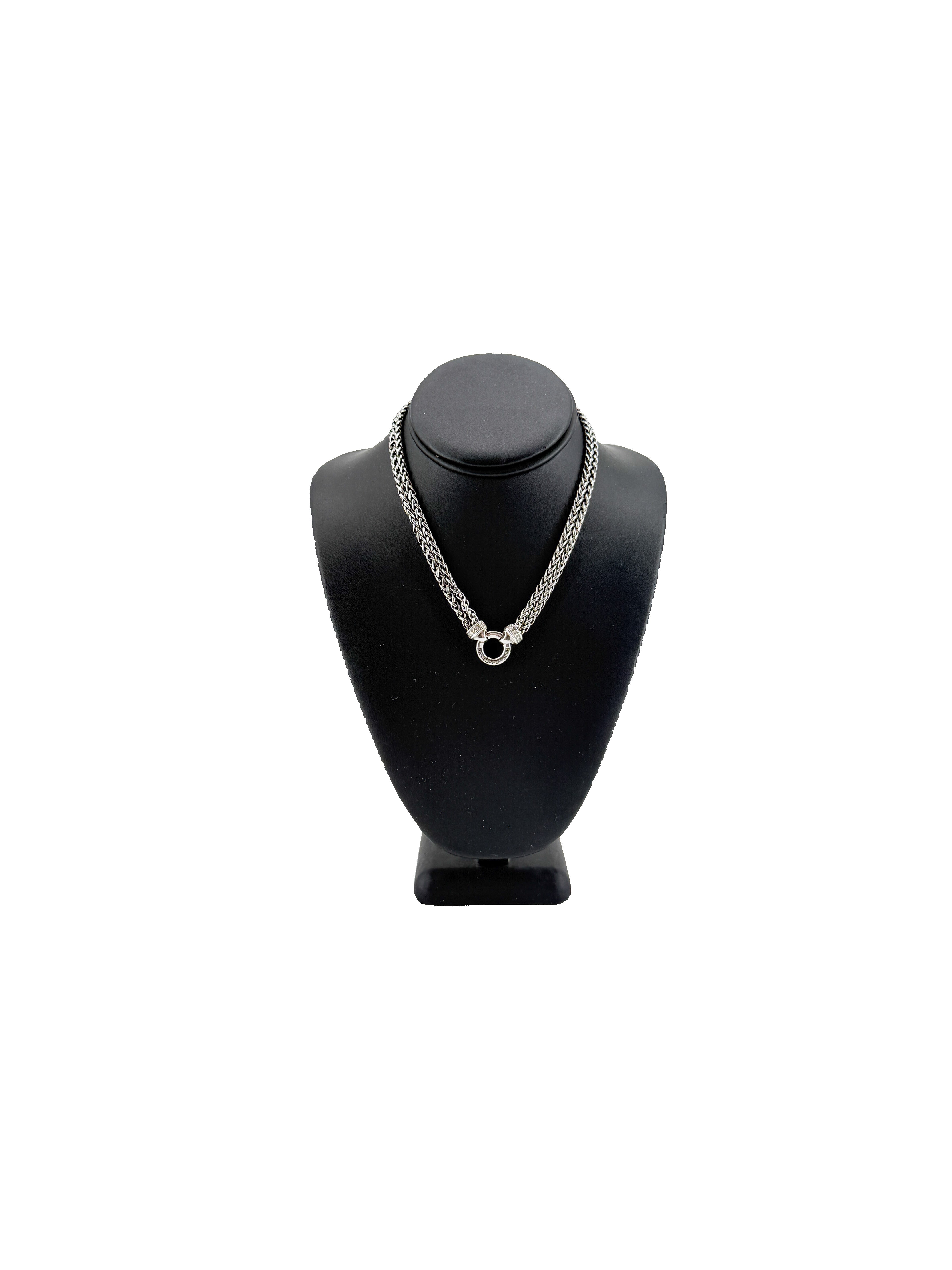 David Yurman sterling silver diamonds double wheat chain necklace