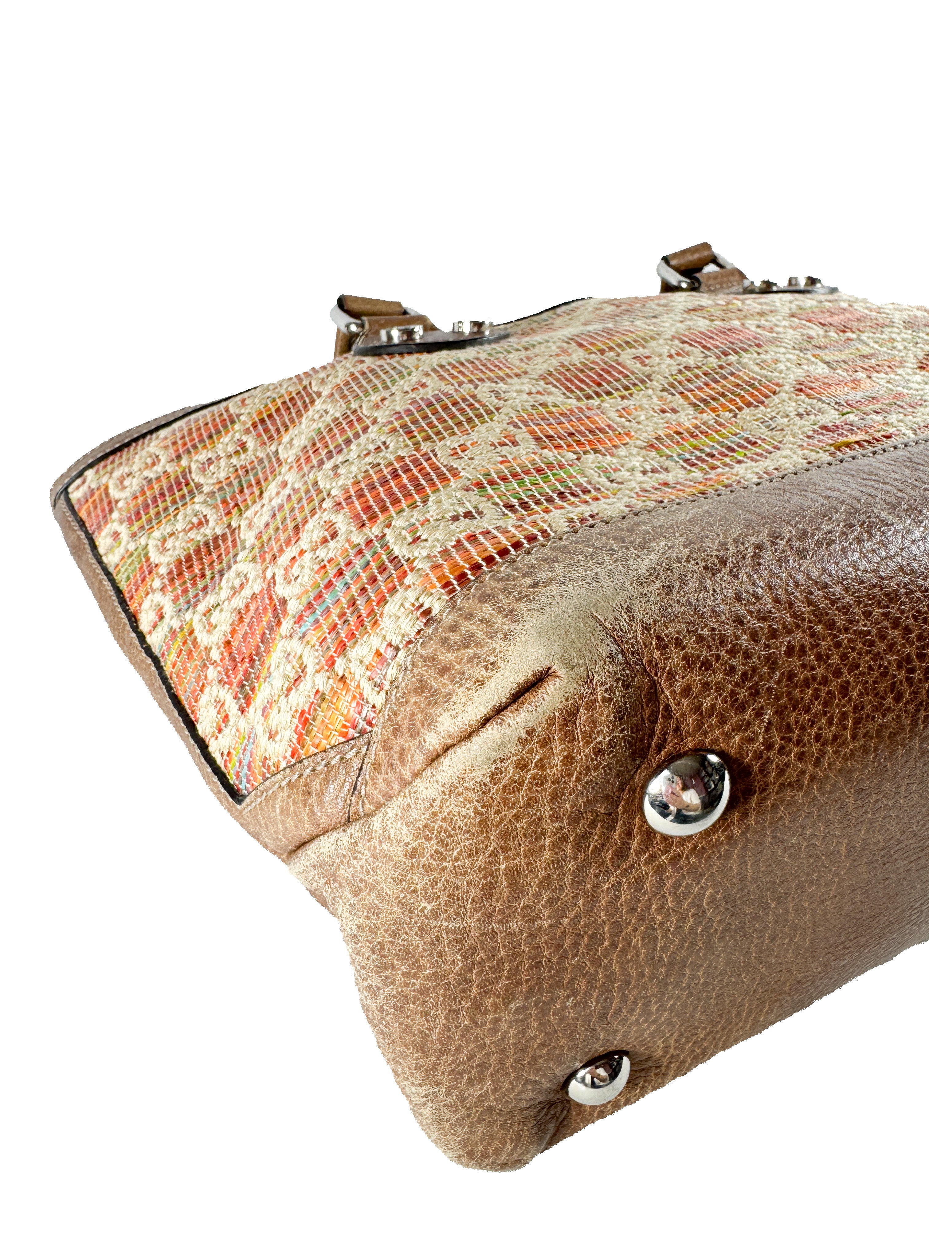 Gucci GG sunset Paglia straw and leather tote 232973000926