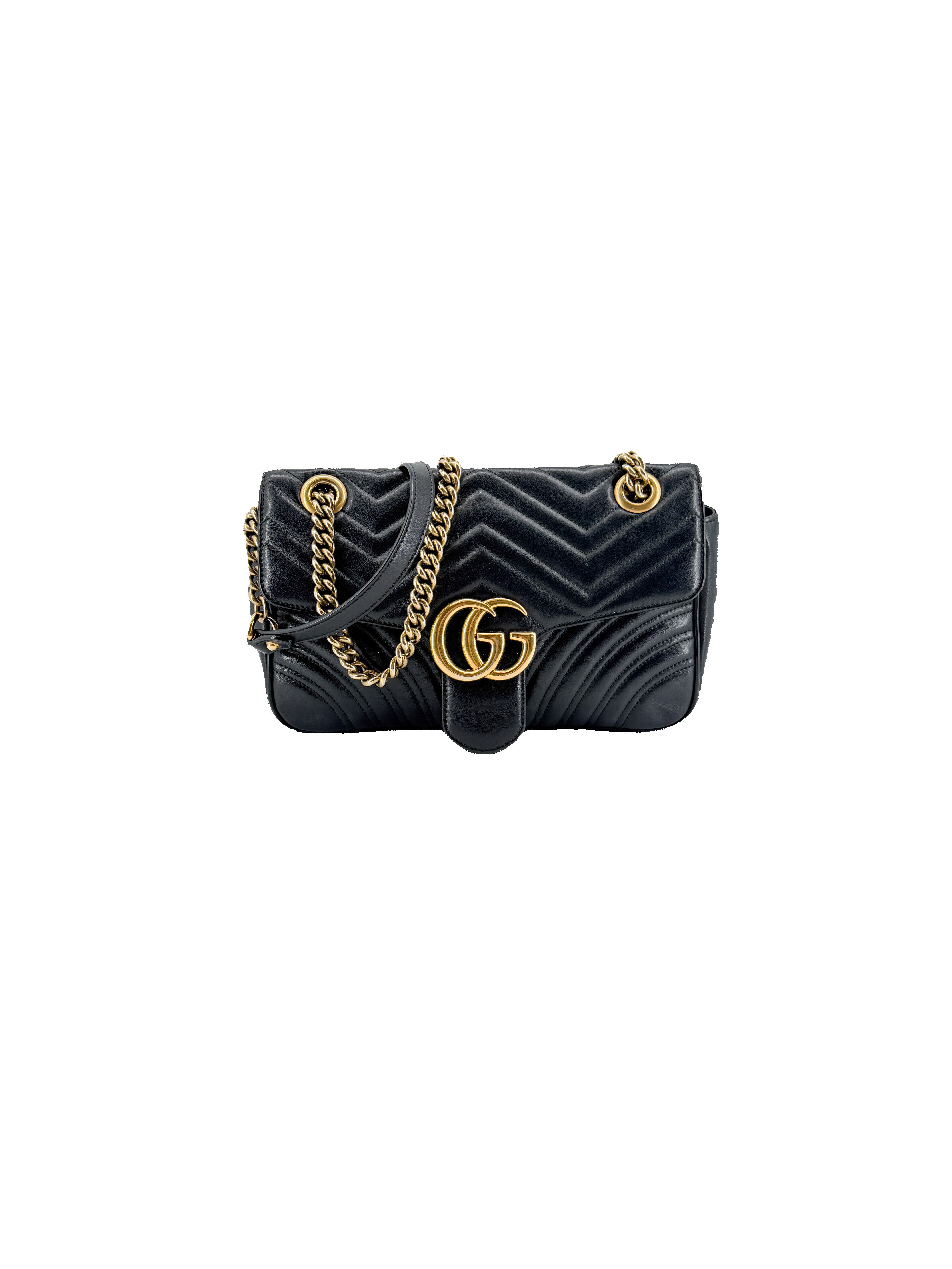 Gucci black quilted small Marmont flap shoulder bag 443497