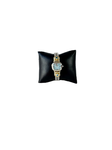 David Yurman sterling silver 14k gold blue topaz cable watch