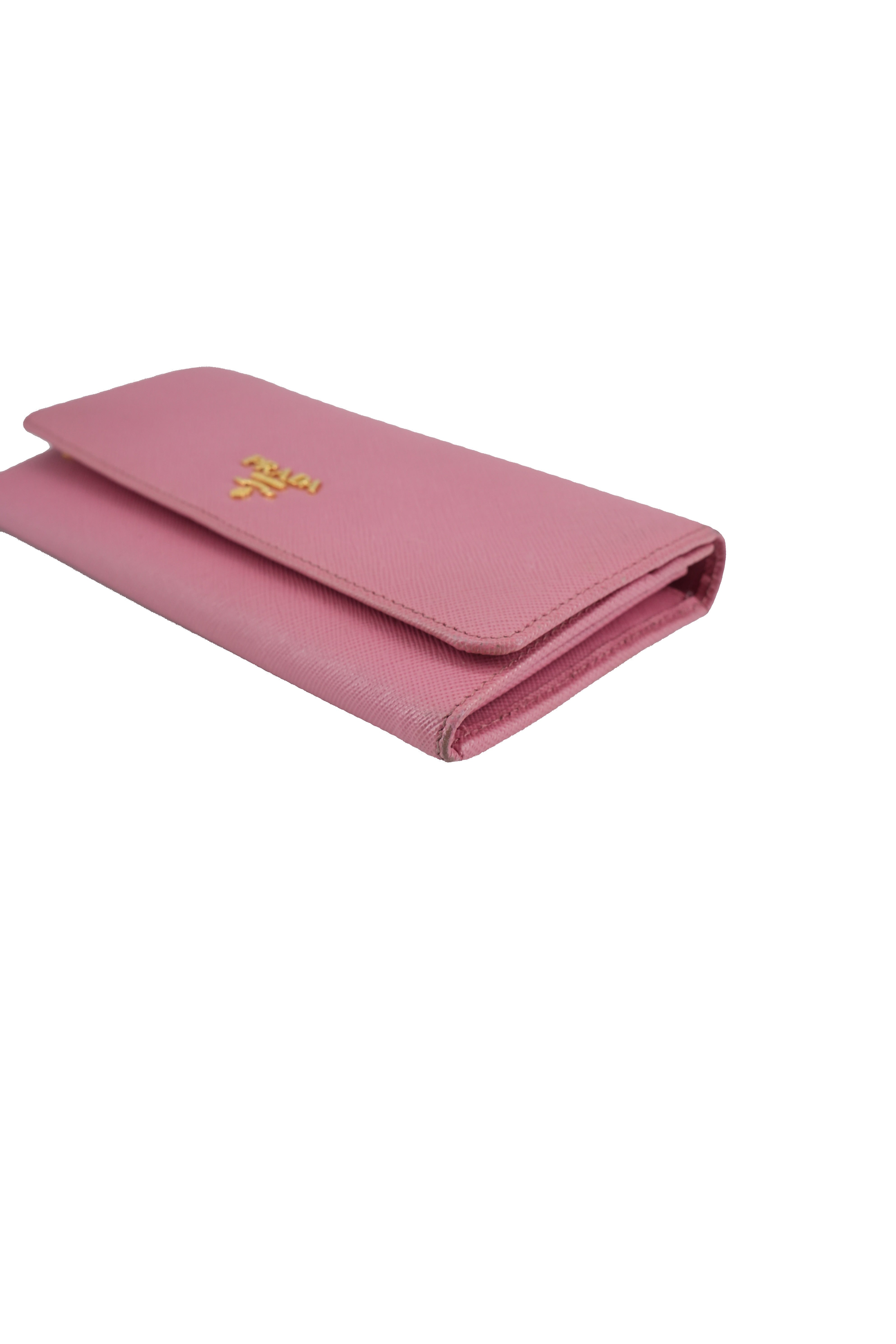 Prada pink saffiano leather long wallet 223
