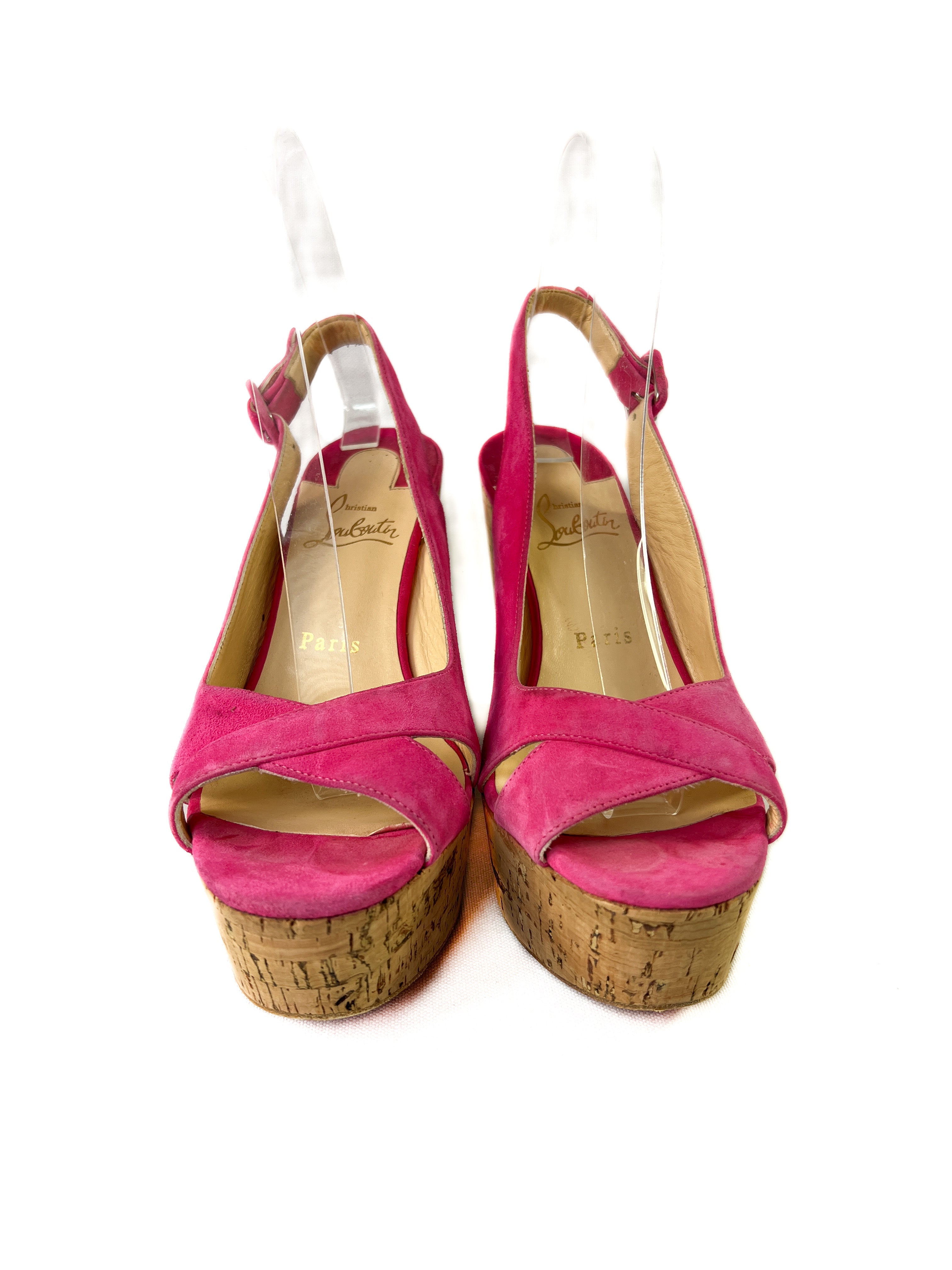Christian Louboutin hot pink suede wedges size 38