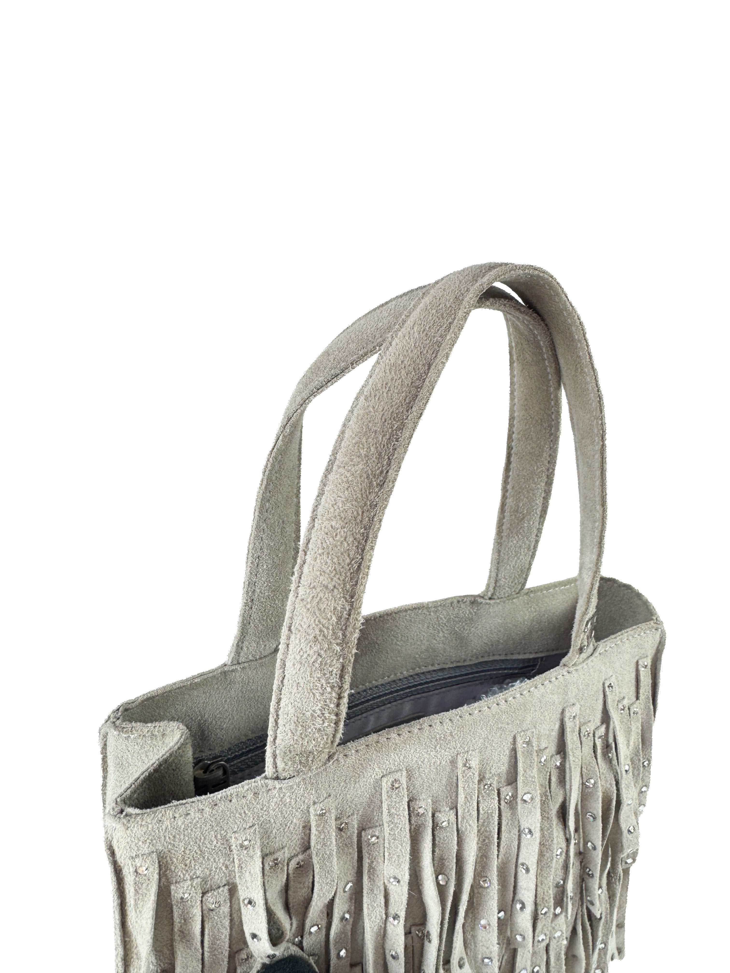 Chanel gray suede fringe mini tote 6212155