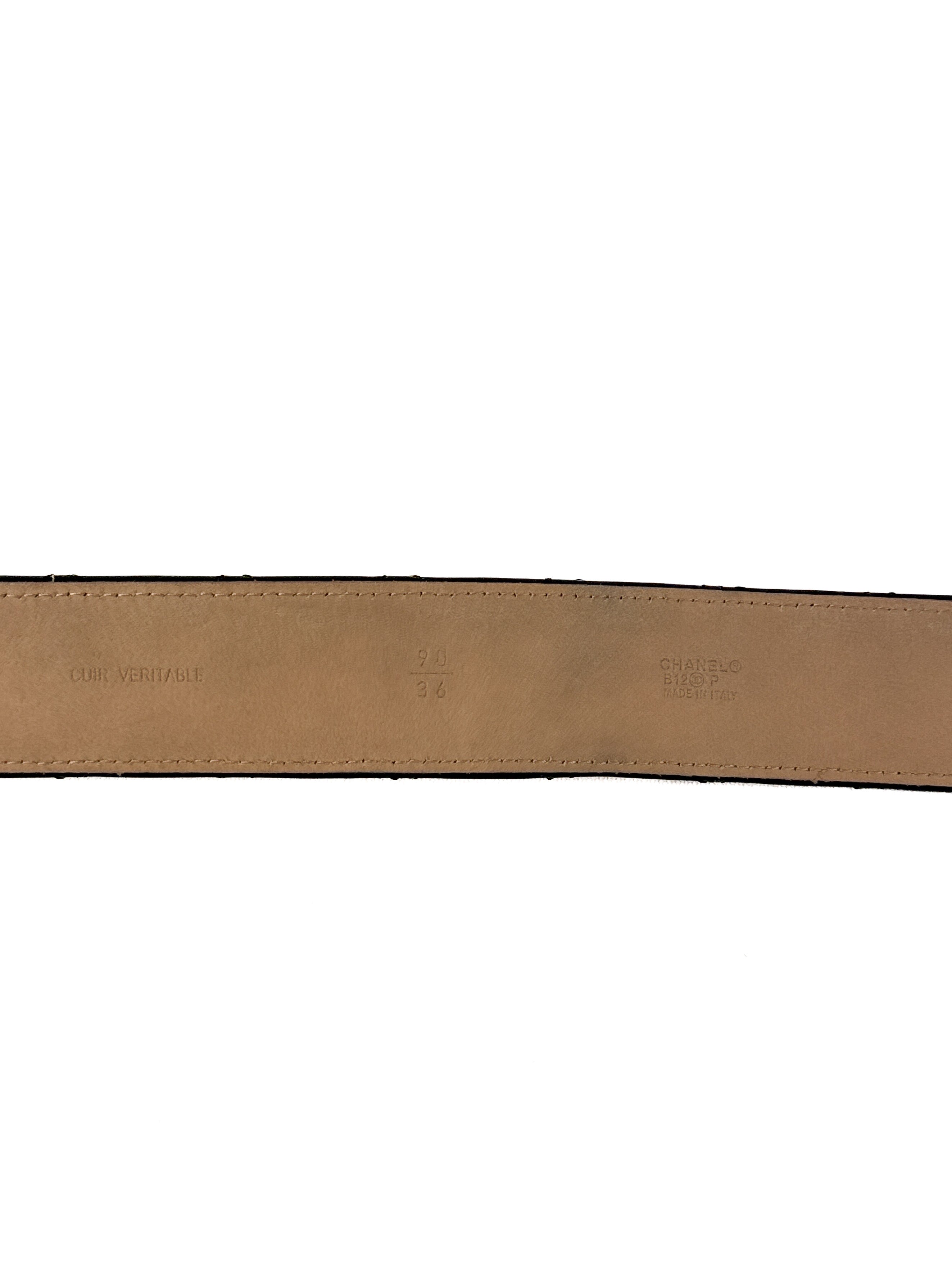 Chanel gold tone CC black quilted belt 90 36