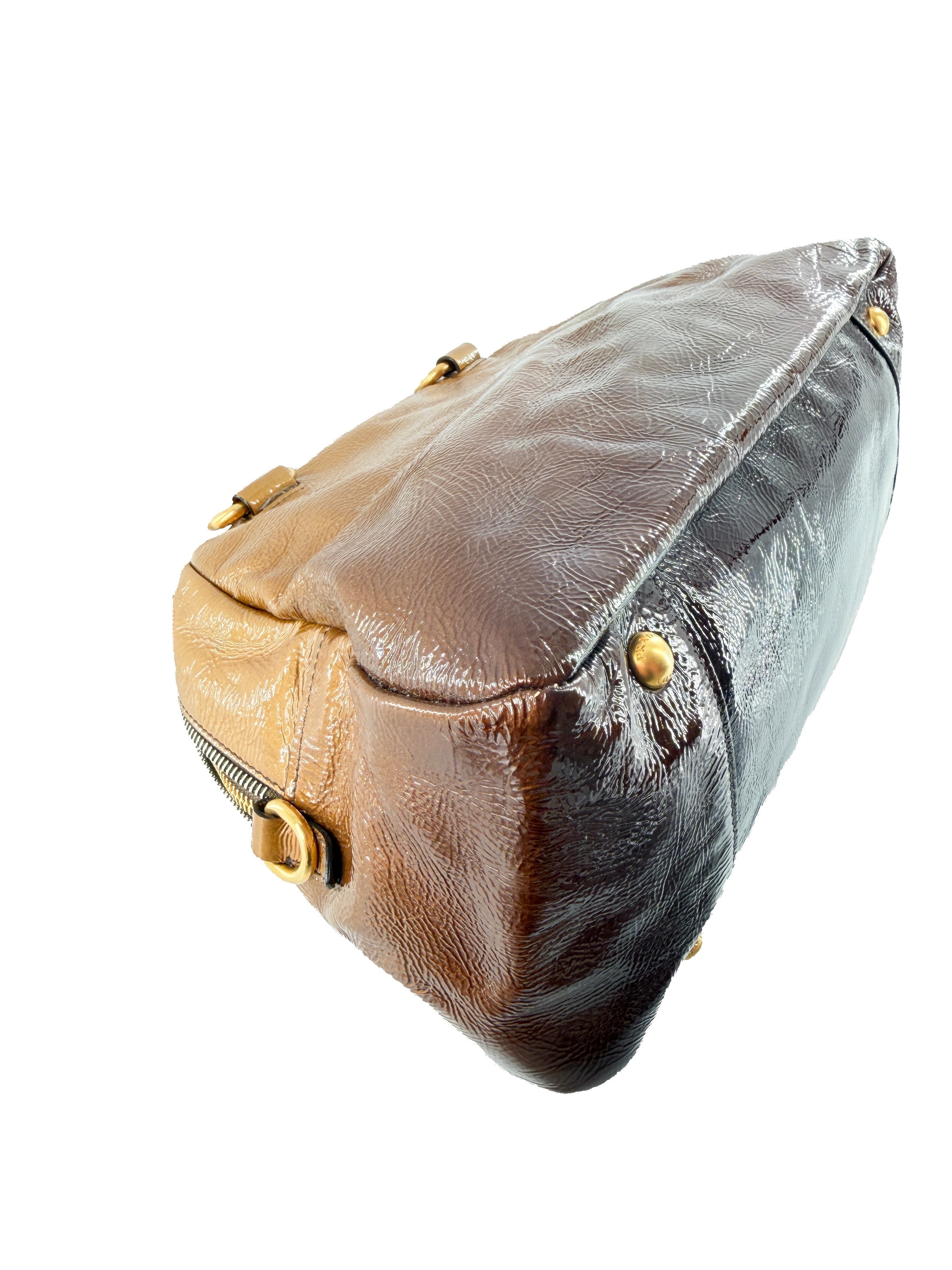 Prada brown Vernice sfumato handle bag 129