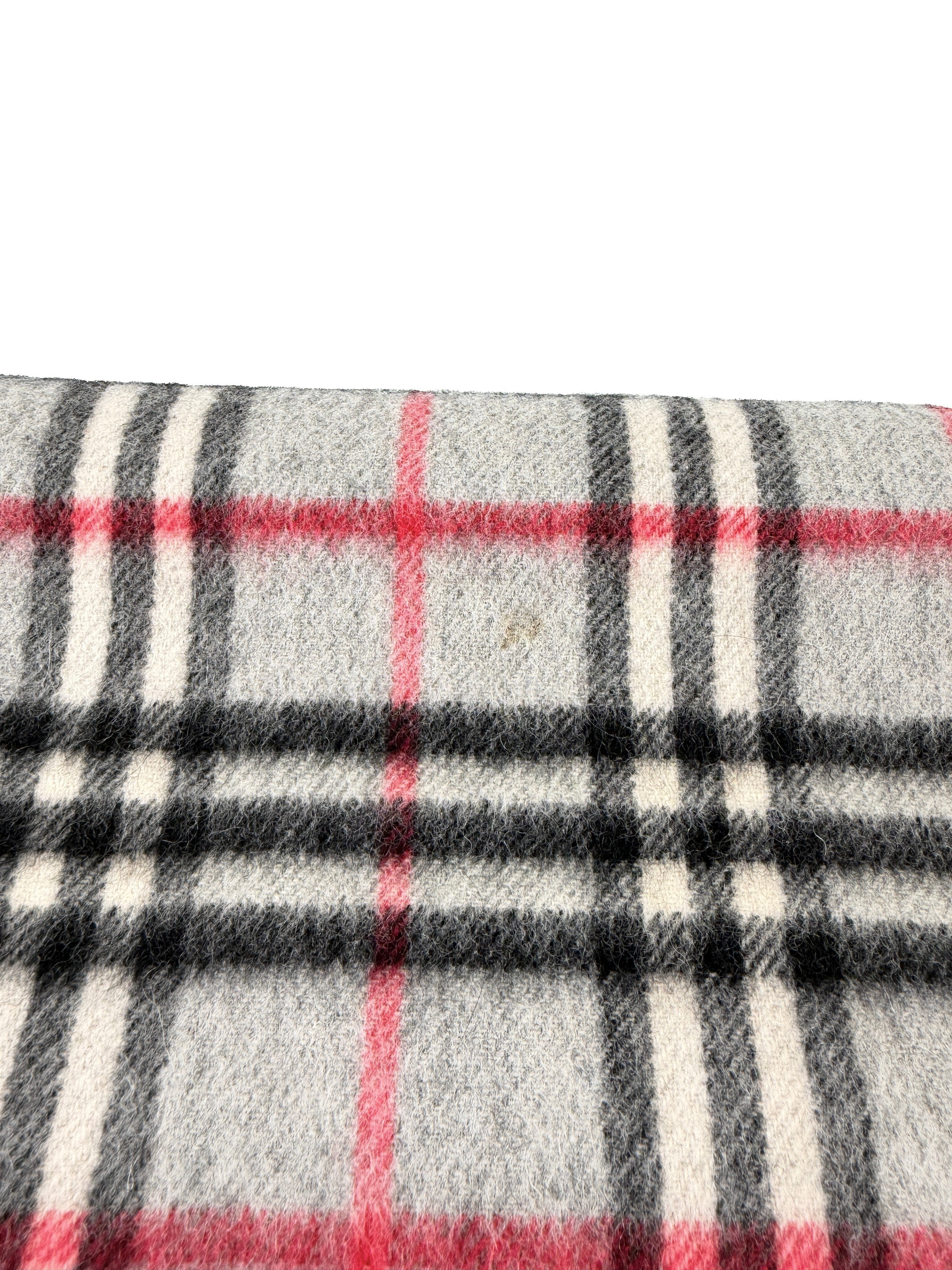 Burberry gray, red, black plaid vintage cashmere scarf